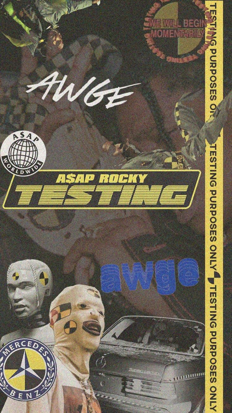 album 桌布 壁紙 — 一個混亂的拼貼畫，包含 ASAP Rocky 蒙面人物、一輛 Mercedes Benz 汽車和粗體文字，呈現粗獷的城市美學。