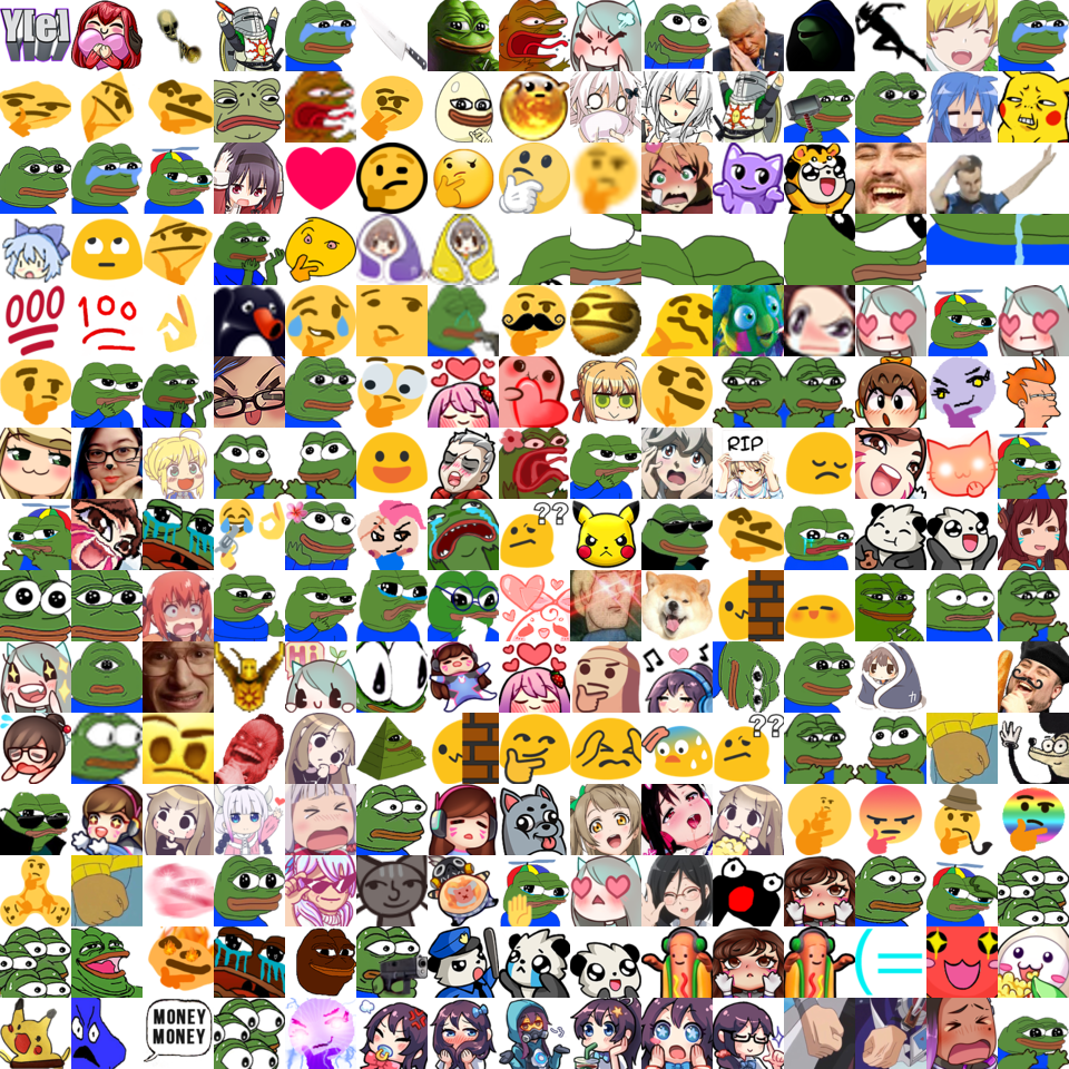 Discord 桌布 壁紙 — 一個混亂的拼貼畫，包含網路迷因和表情符號， featuring Pepe the Frog、Pikachu 和各種動漫角色以富有表現力的姿勢呈現。