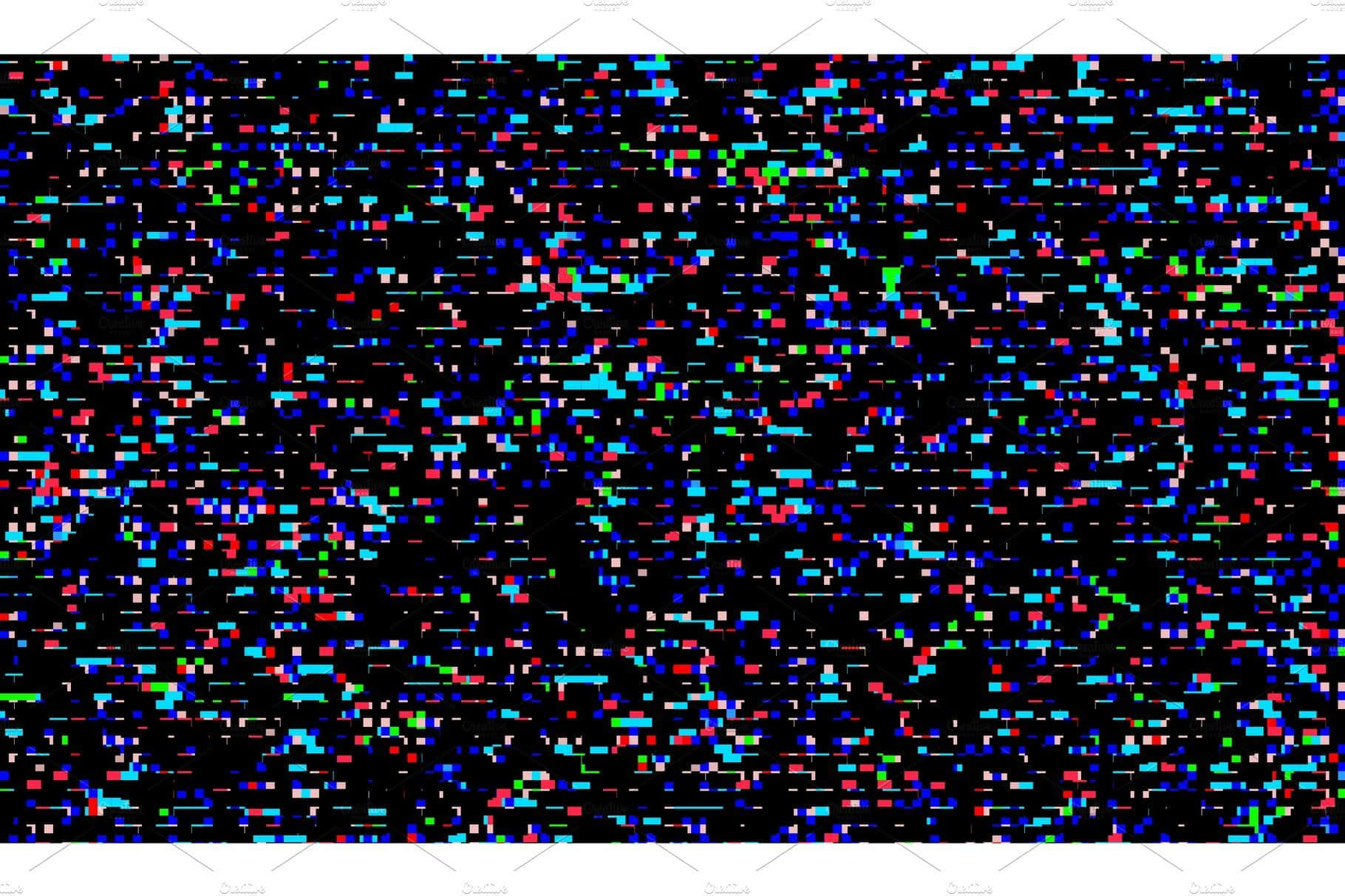 Glitch Effect 桌布 壁紙 — 一個混亂的數位故障圖案，在黑色背景上呈現彩色像素化噪點。