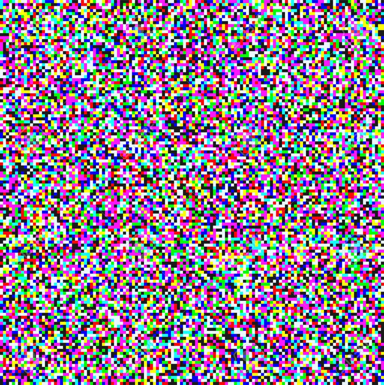 Glitch Effect 桌布 壁紙 — 一個混亂的數位故障圖案，帶有彩虹色的鮮豔像素噪點。