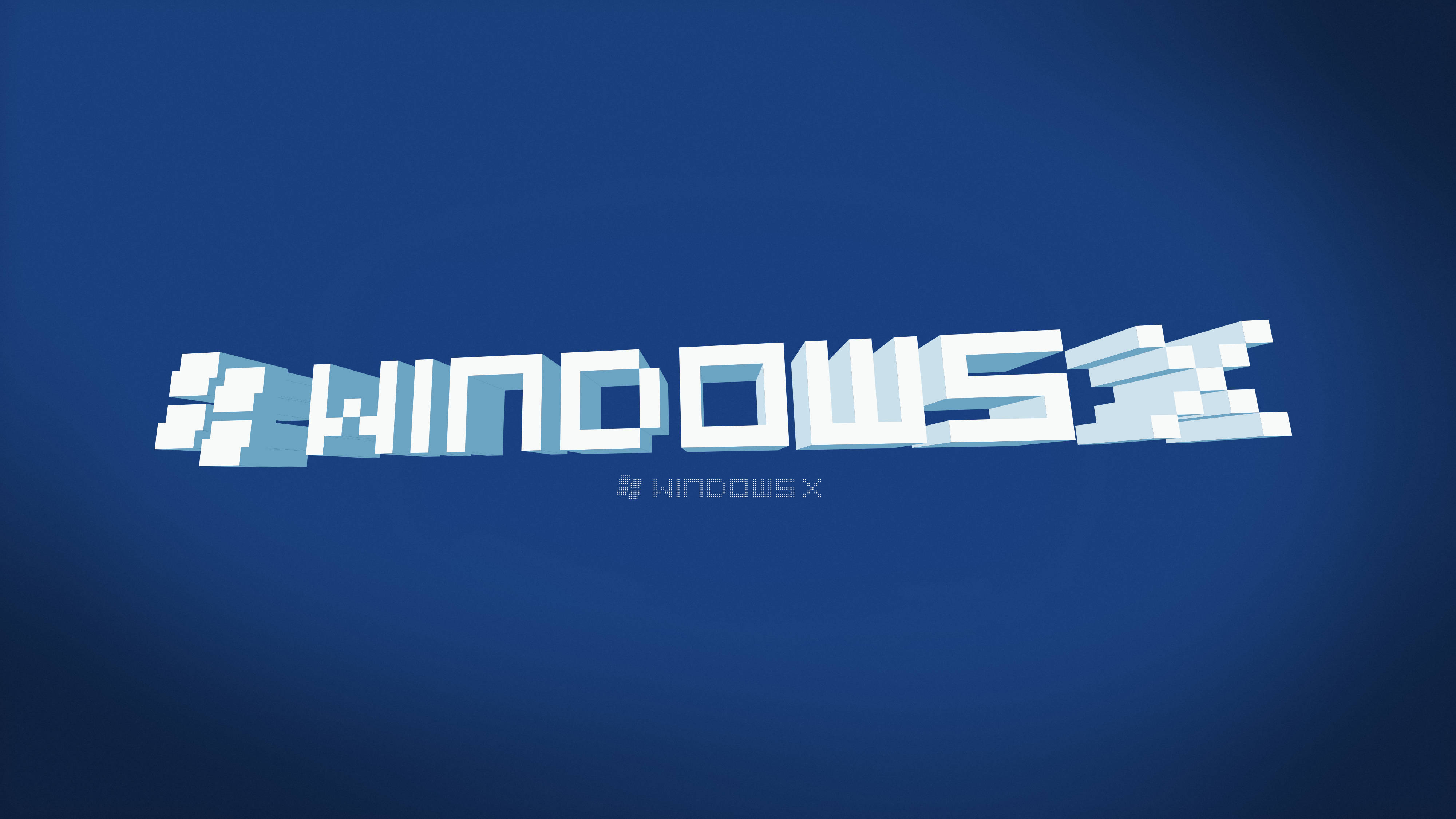 Windows 10 高畫質 桌布 壁紙 — 一個淺藍色的像素化Windows X標誌漂浮在漸變藍色背景上。