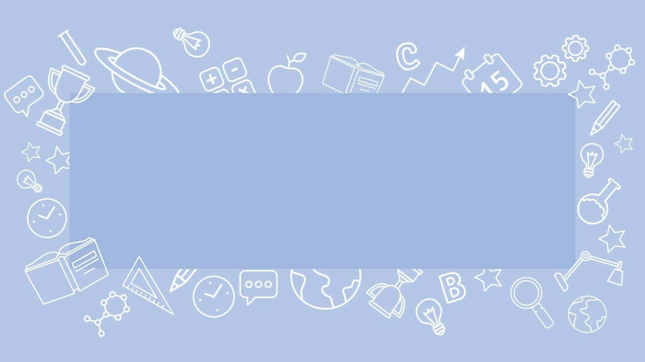 Template 桌布 壁紙 — 一個淺藍色背景，由代表教育、科學和創造力的白色線條藝術圖標框住。