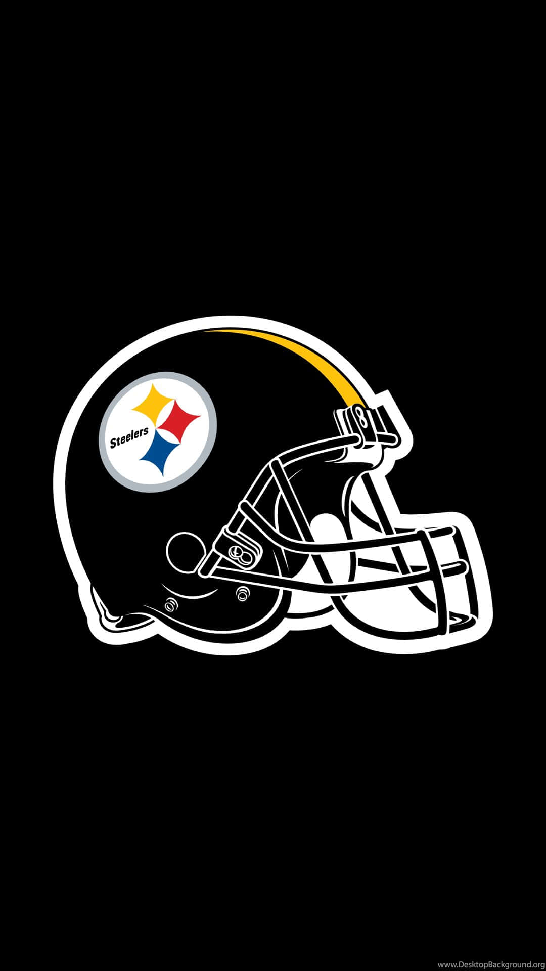 Steelers Phone 桌布 壁紙 — 一個清晰的白色輪廓，是匹茲堡鋼人隊的美式足球頭盔，置中在純黑色背景上。