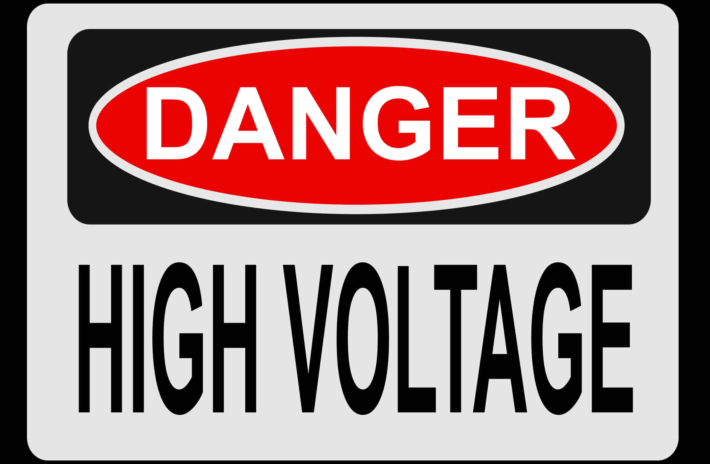 Warning Sign 桌布 壁紙 — 一個清晰的警告標誌，灰色背景上有紅色橢圓形寫著危險，粗體黑色文字寫著高電壓。