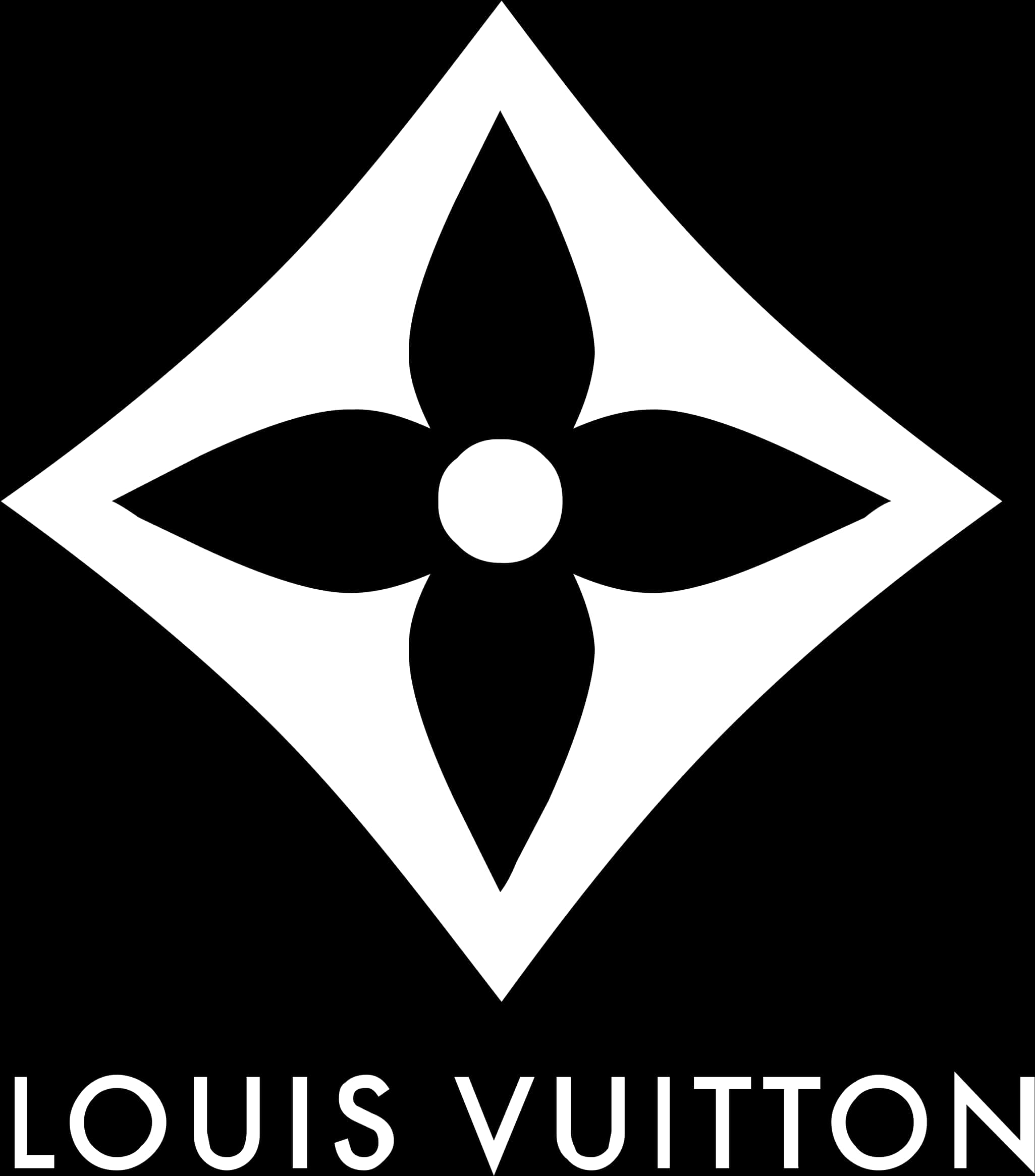 Fashion Logo 桌布 壁紙 — 一個清晰的黑白 Louis Vuitton 標誌，帶有鑽石形字母組合及下方品牌名稱。