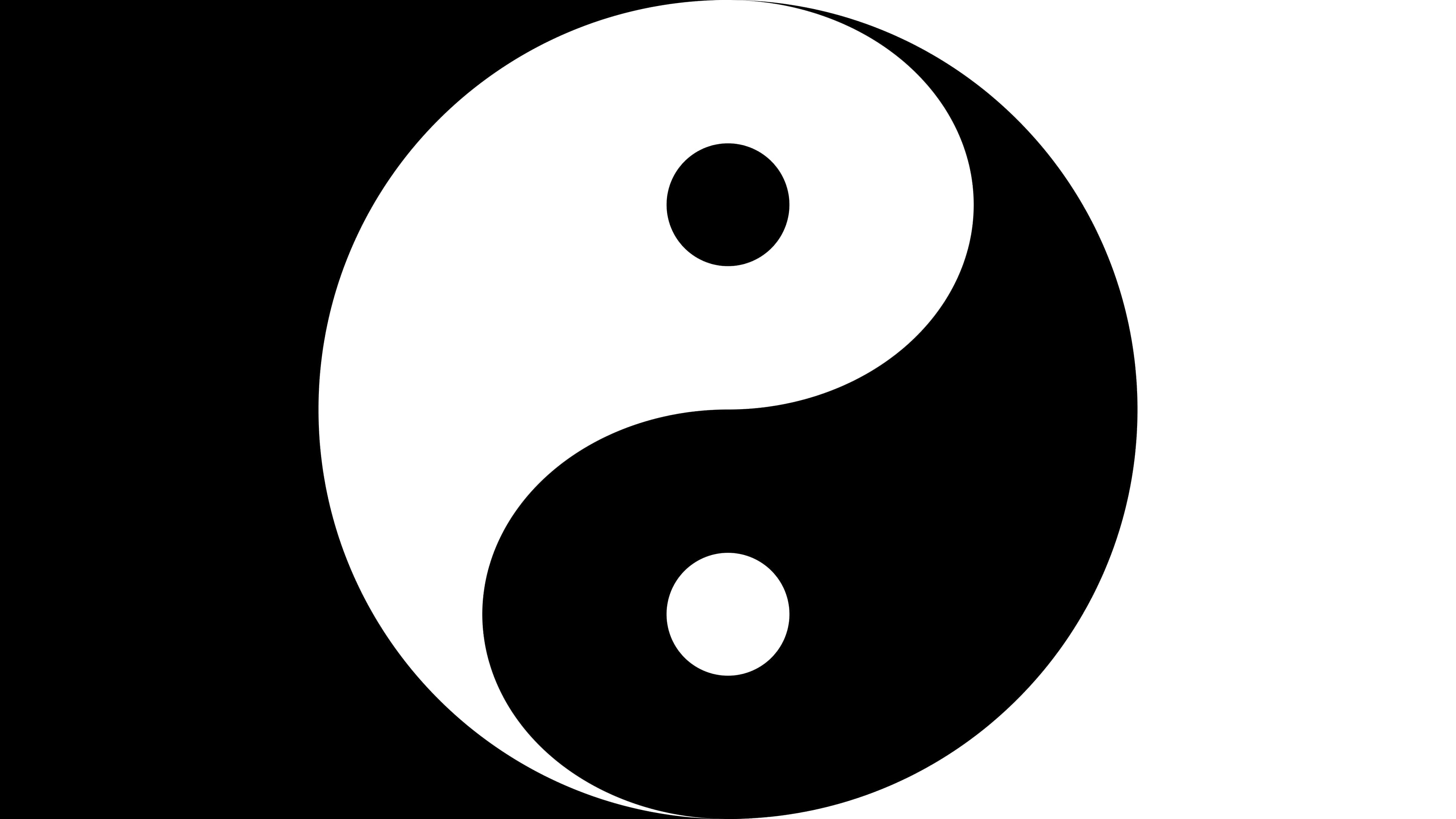Yin Yang 4K 桌布 壁紙 — 一個清晰的黑白陰陽符號，居中在純色背景上，帶有平滑曲線和對比點。