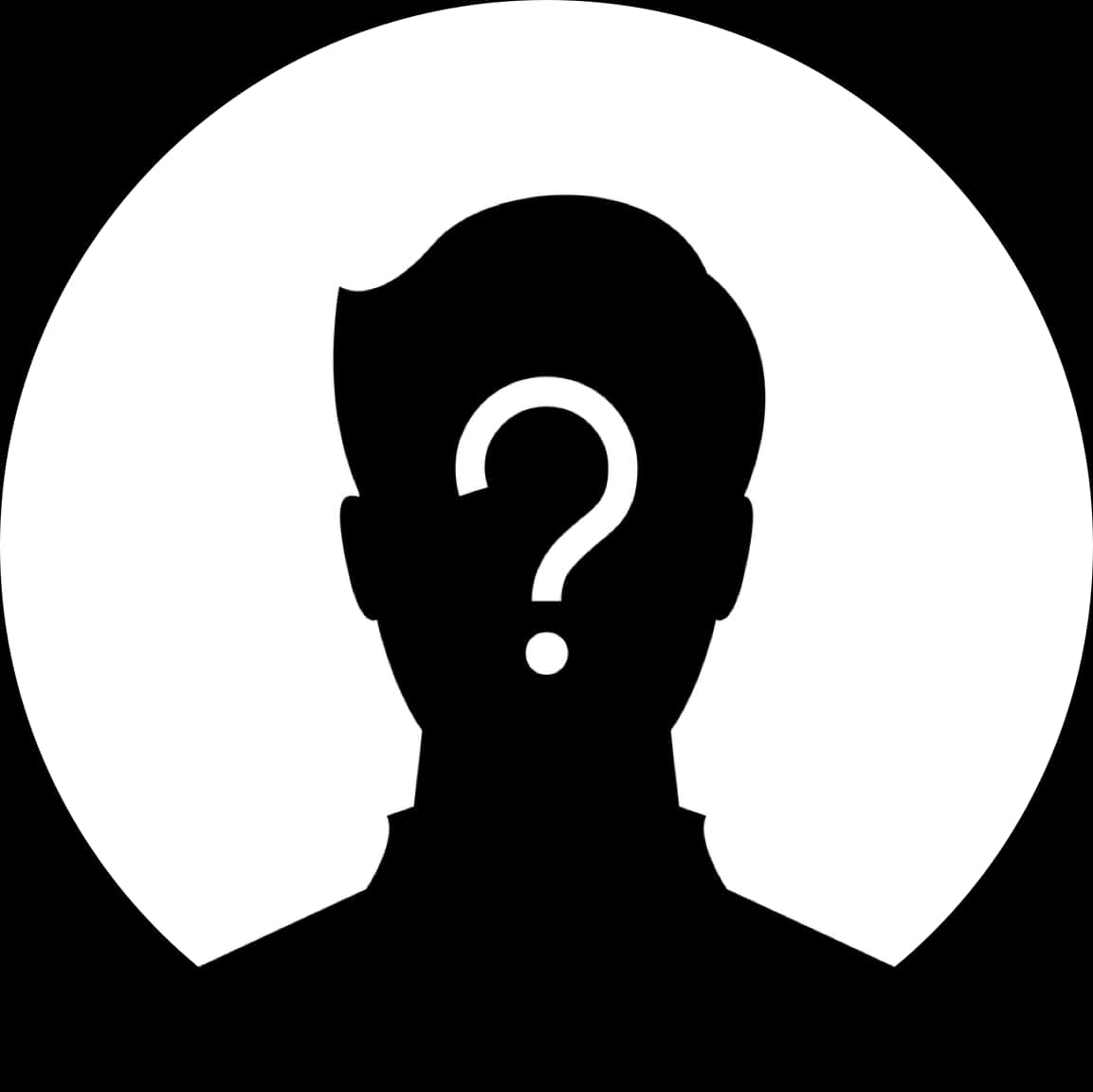 Question Mark Clipart 桌布 壁紙 — 一個清晰的黑色人頭剪影，額頭中央有一個白色問號，背景是白色圓形。