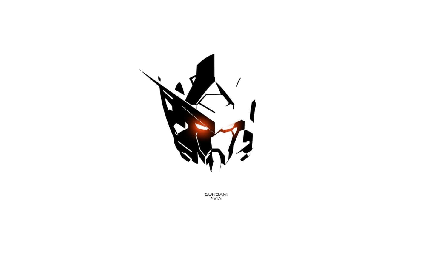 Gundam Desktop 桌布 壁紙 — 一個清晰的黑色鋼彈艾西亞頭部剪影，帶有發光的橙色眼睛，置於白色背景中央。