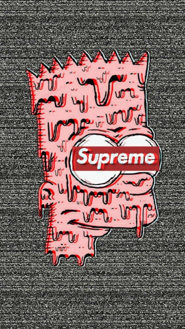 Hype Aesthetic 桌布 壁紙 — 一個滴落的粉紅色巴特·辛普森面孔，帶有紅色Supreme標誌，背景為紋理灰色。