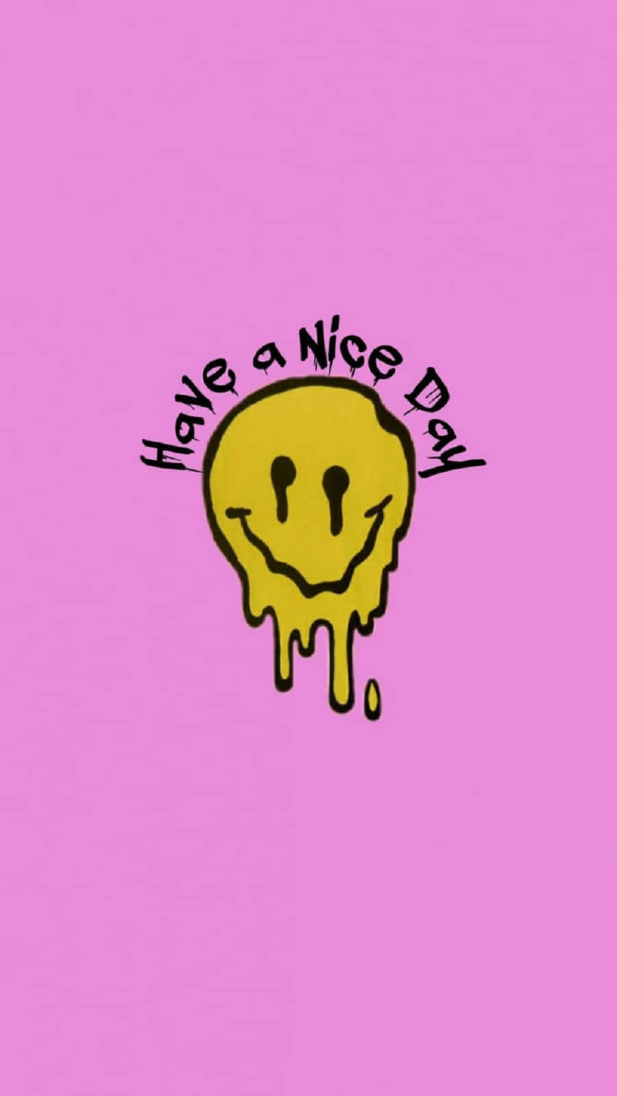 預科生笑臉動圖 桌布 壁紙 — 一個滴落的黃色笑臉，上面有「Have a Nice Day」文字，背景為純粉紅色。