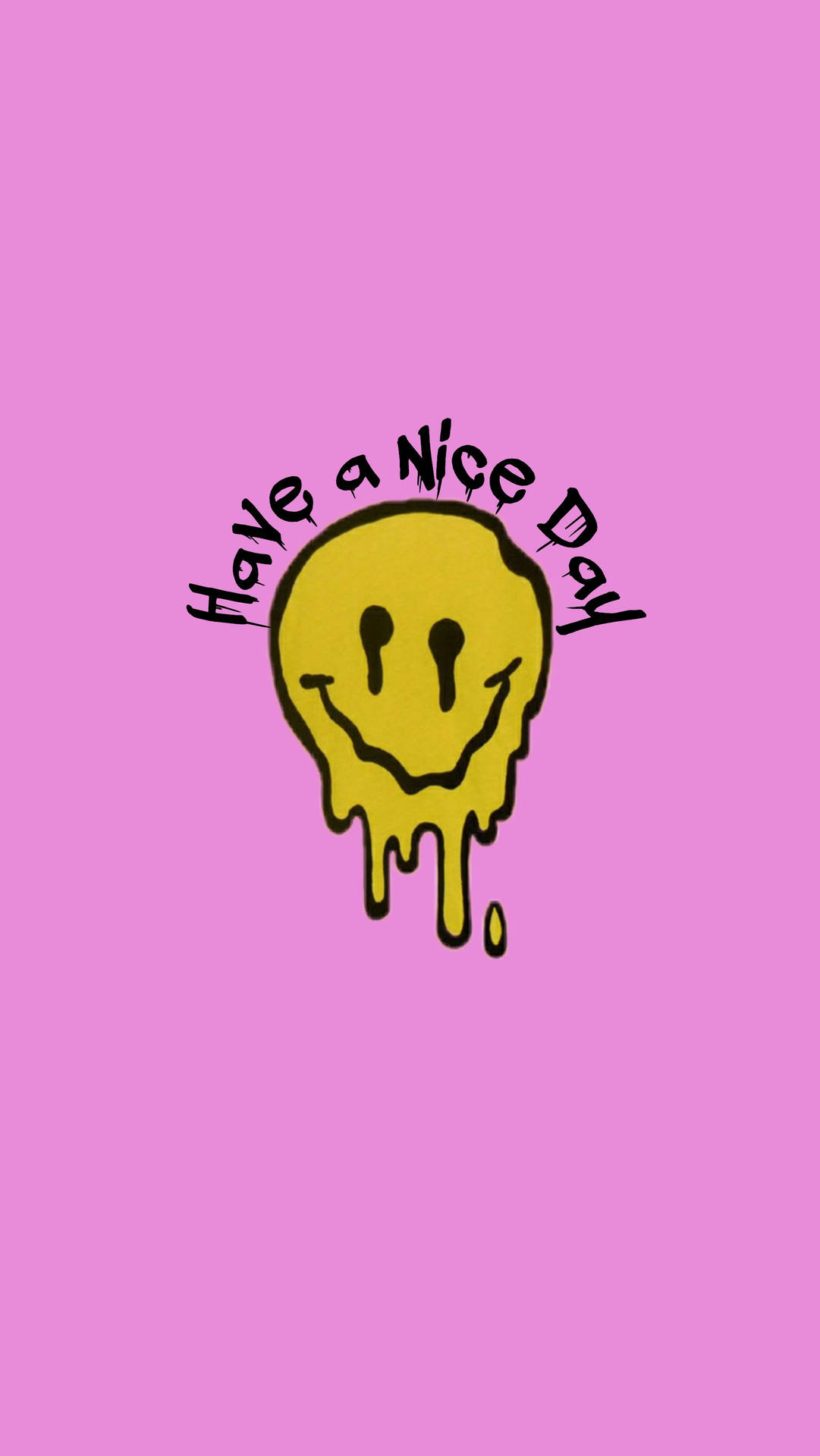滴落的黃色笑臉，帶有「Have a Nice Day」文字，背景為粉紅色。 — 預科生笑臉動圖 壁紙