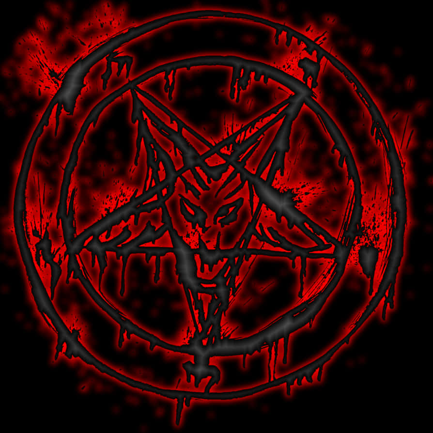 Pentagram 桌布 壁紙 — 一個滴落的黑色倒五角星，帶有發光的紅色光環，背景為深色。