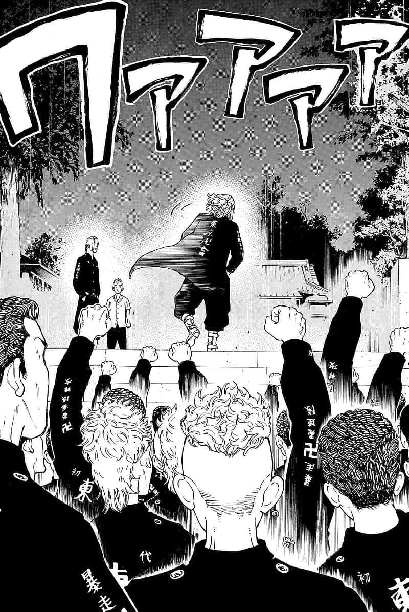 Manga Pages 桌布 壁紙 — 一個漫畫面板顯示一個人物戲劇性地跳過人群，拳頭高舉，觀眾從下方觀看。