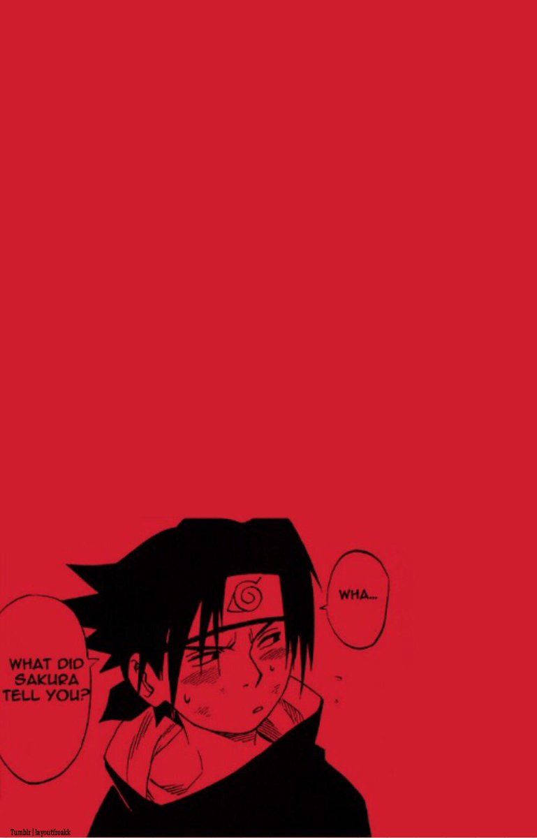 Aesthetic Naruto 桌布 壁紙 — 一個漫畫風格的動漫角色，戴著紅色頭帶，在純紅色背景上有對話氣泡。