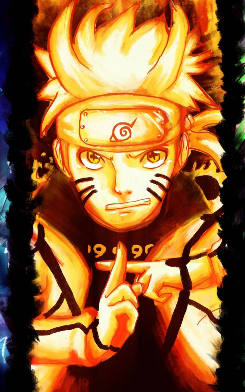 Yellow Naruto 桌布 壁紙 — 一個火熱的動漫角色，有著尖刺的金色頭髮和鬍鬚印記，在黑暗背景下做出手印。