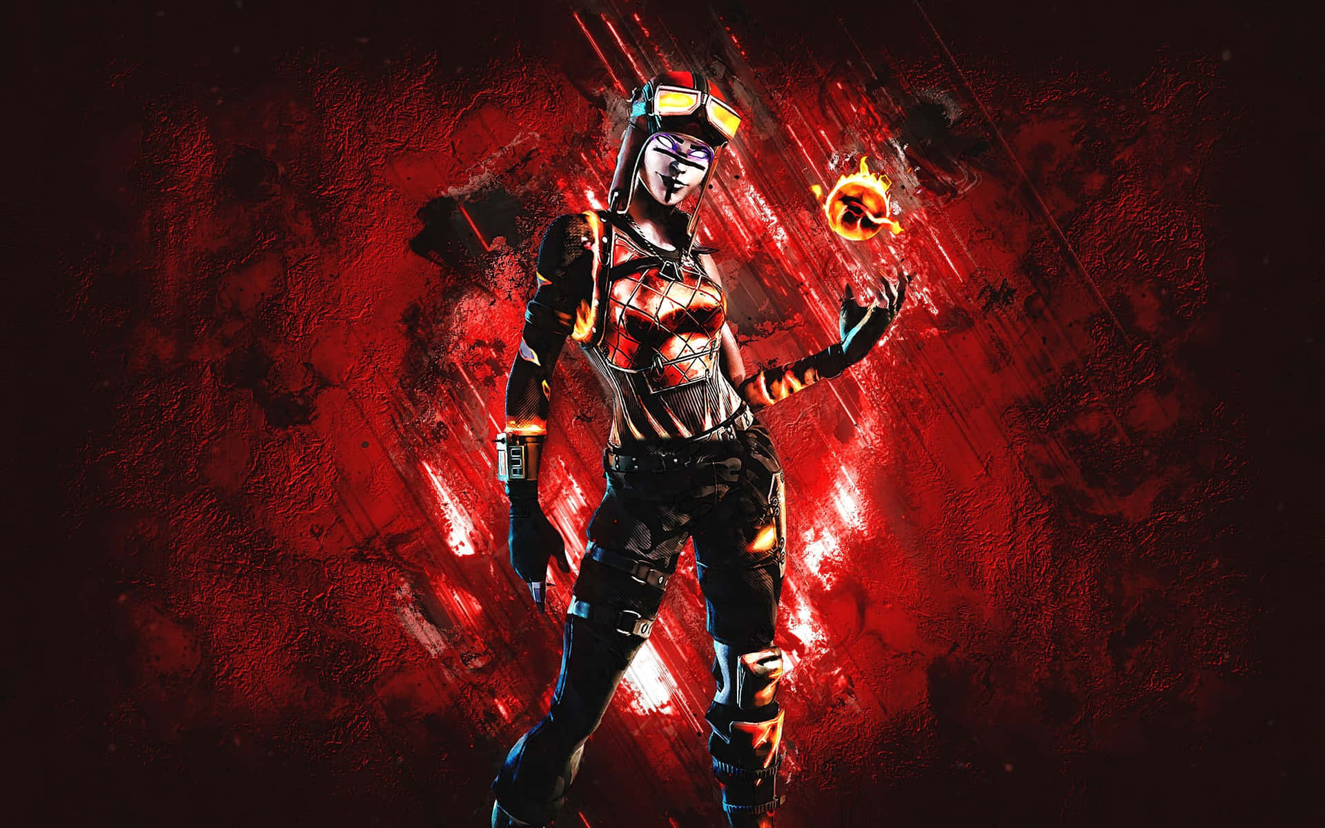 身穿紅色盔甲的動漫戰士，在紅色紋理背景前揮舞火焰能量。 — Fire Emblem Warriors 壁紙