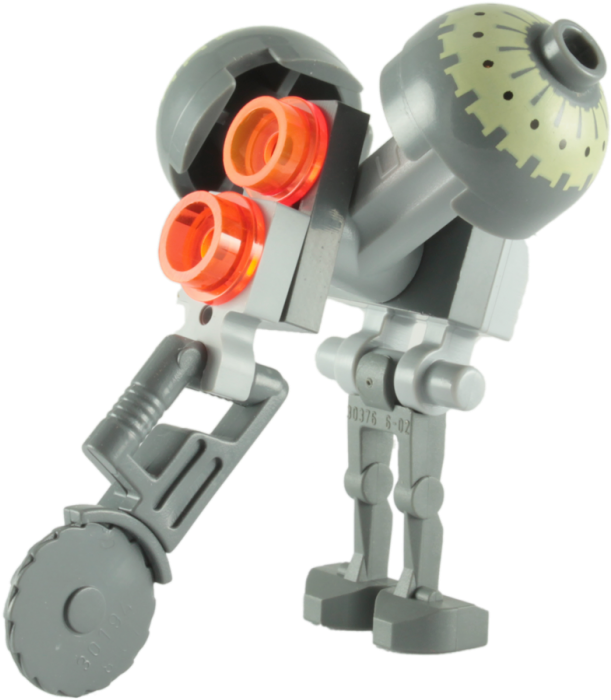 Droid 桌布 壁紙 — 一個灰色的LEGO星際大戰機器人，有發光的紅眼睛和圓頂頭部，站在黑色背景前。
