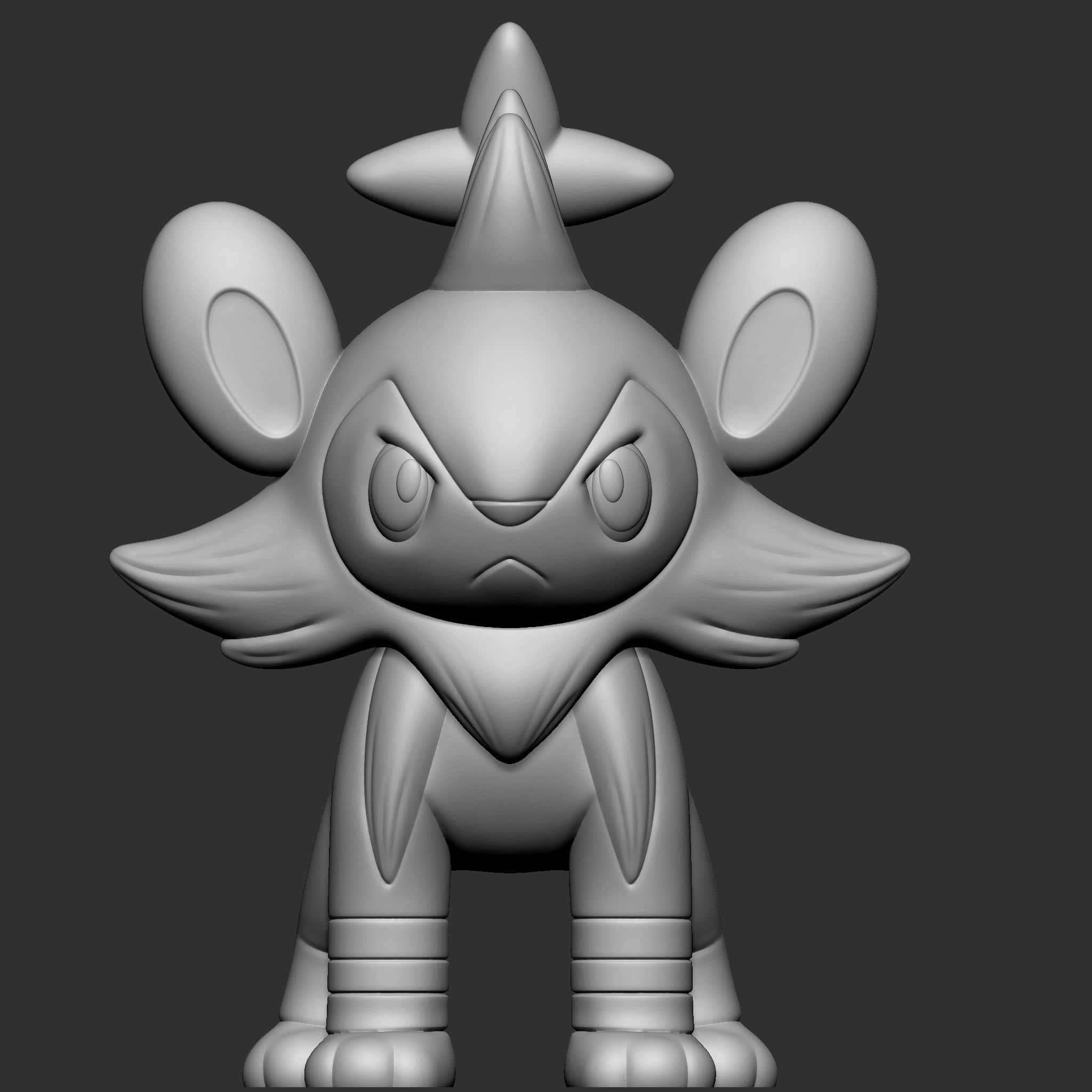 任天堂 桌布 壁紙 — 一個灰階3D渲染的雕塑，描繪一個風格化的鼠類生物，有大耳朵和憤怒的表情。