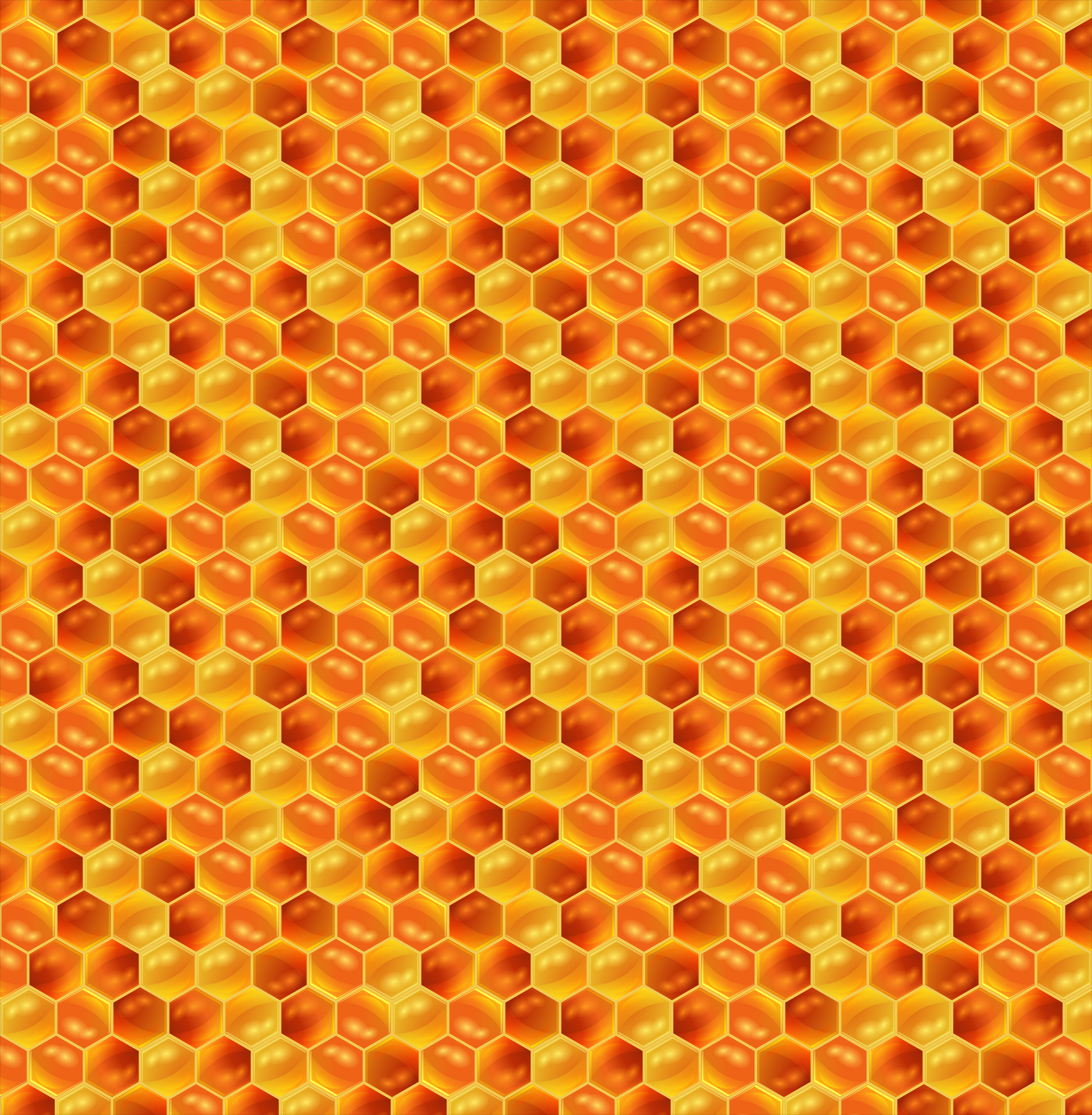 Honeycomb 桌布 壁紙 — 一個無縫圖案，由發光的金色蜂窩細胞組成，帶有溫暖的琥珀色高光和柔和的陰影。