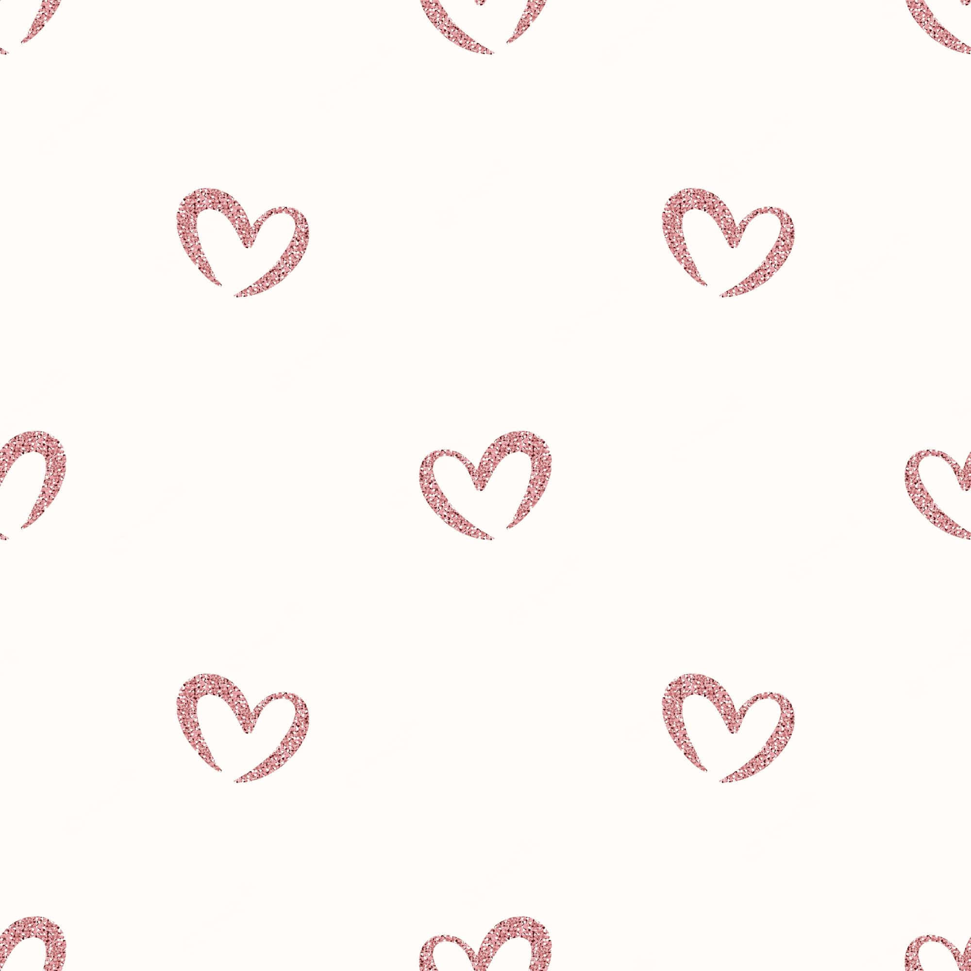 Glitter Pink Hearts 桌布 壁紙 — 一個無縫圖案，閃閃發光的粉紅色心形散落在柔軟的奶油色背景上。