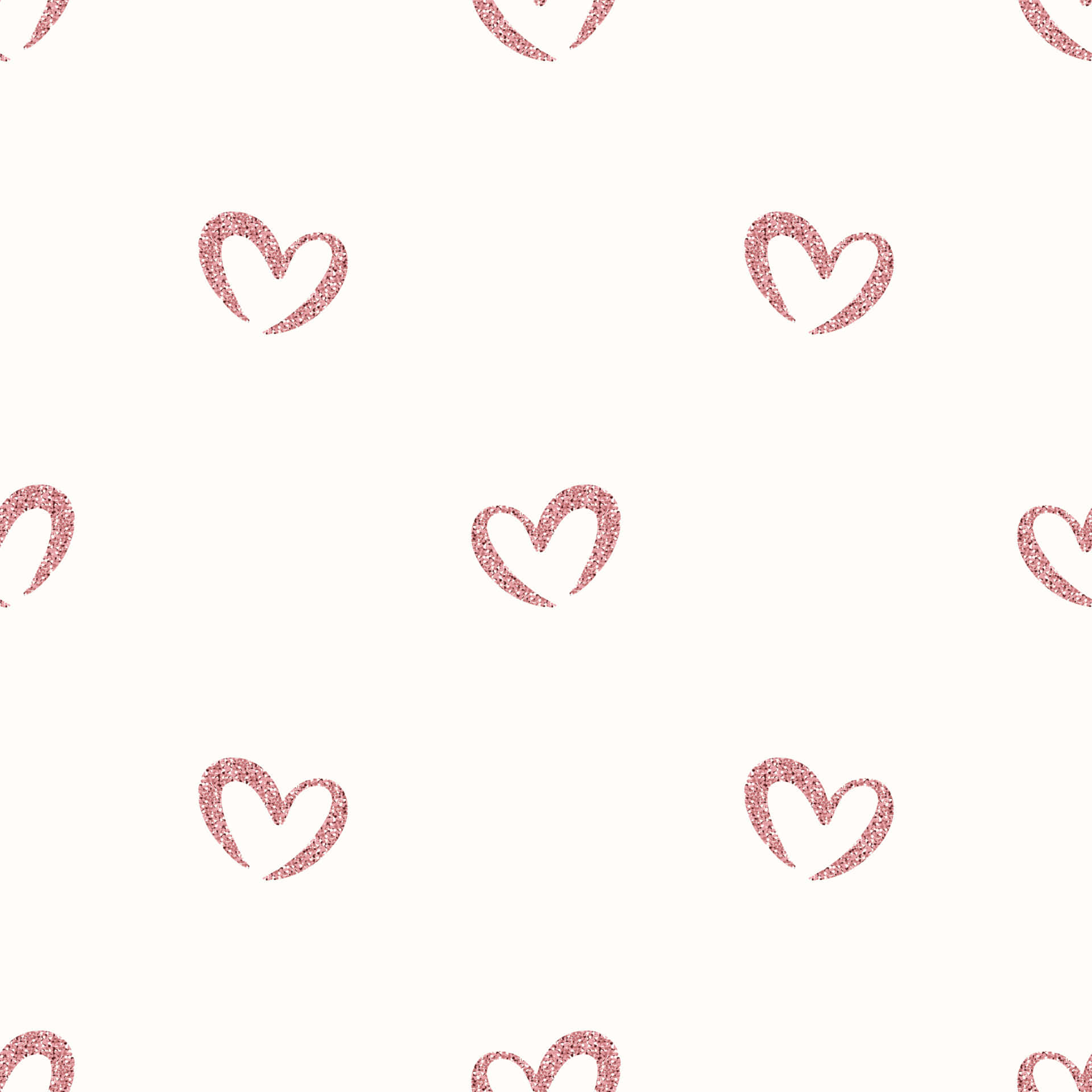 Glitter Pink Hearts 桌布 壁紙 — 一個無縫圖案，閃閃發光的粉紅色輪廓心形散佈在柔和的奶油色背景上。