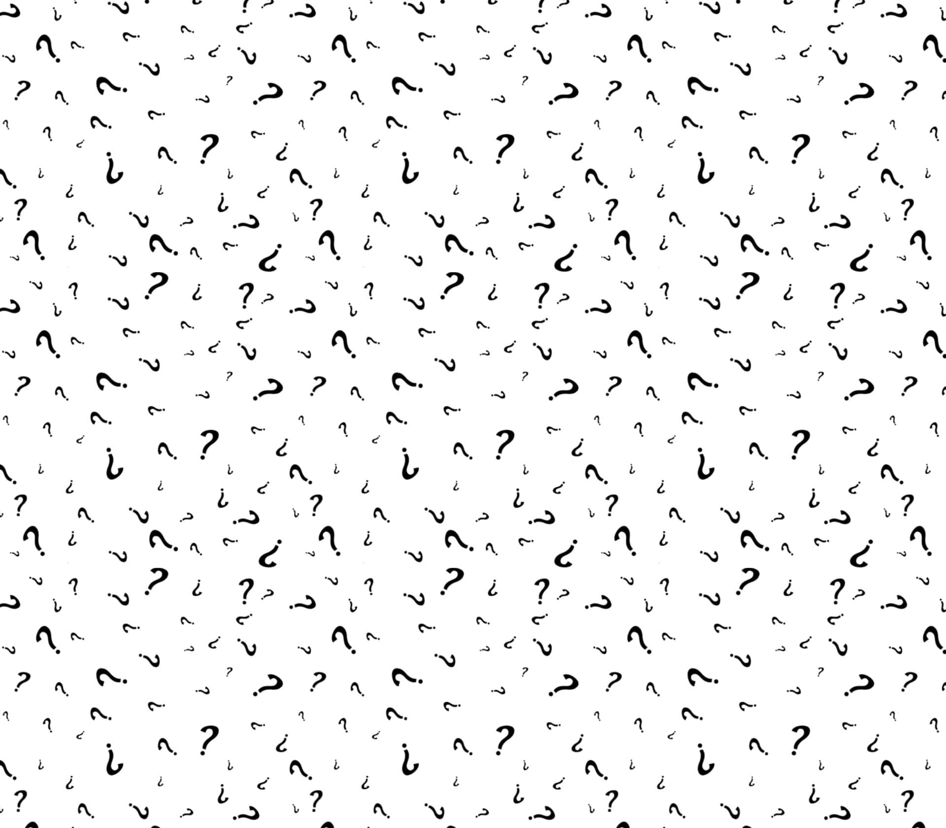 Question Mark 桌布 壁紙 — 一個無縫圖案，黑色問號散落在純白背景上。