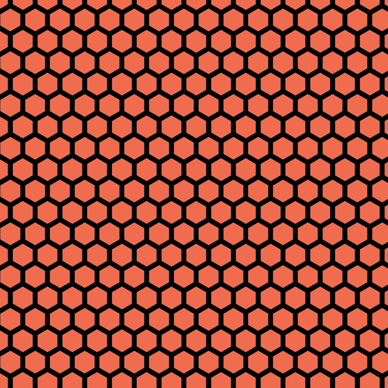 Honeycomb 桌布 壁紙 — 一個無縫的珊瑚色六邊形圖案，以粗黑線勾勒，覆蓋整個框架。