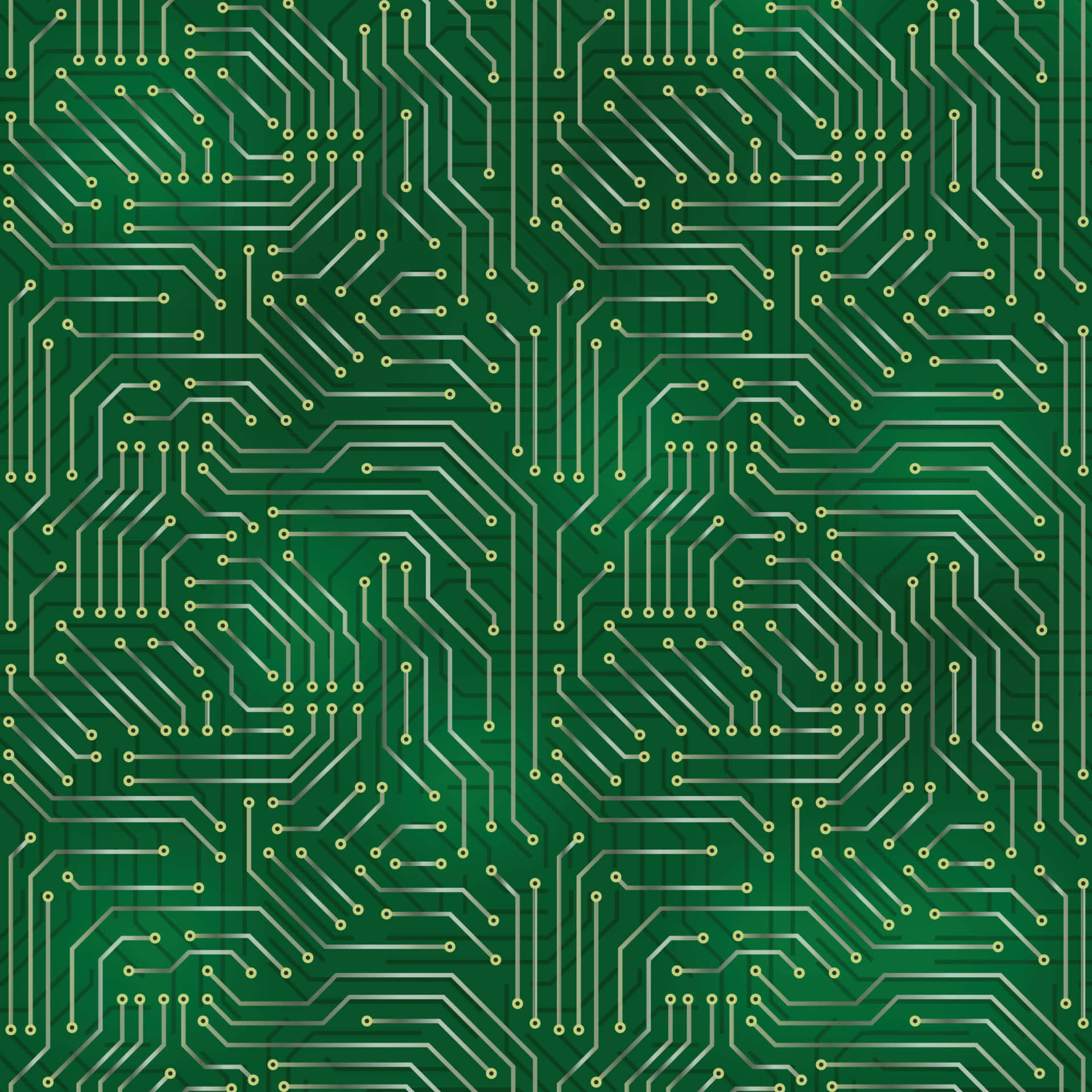 Motherboard 桌布 壁紙 — 一個無縫的綠色電路板圖案，表面重複著金色導電跡線和焊盤。