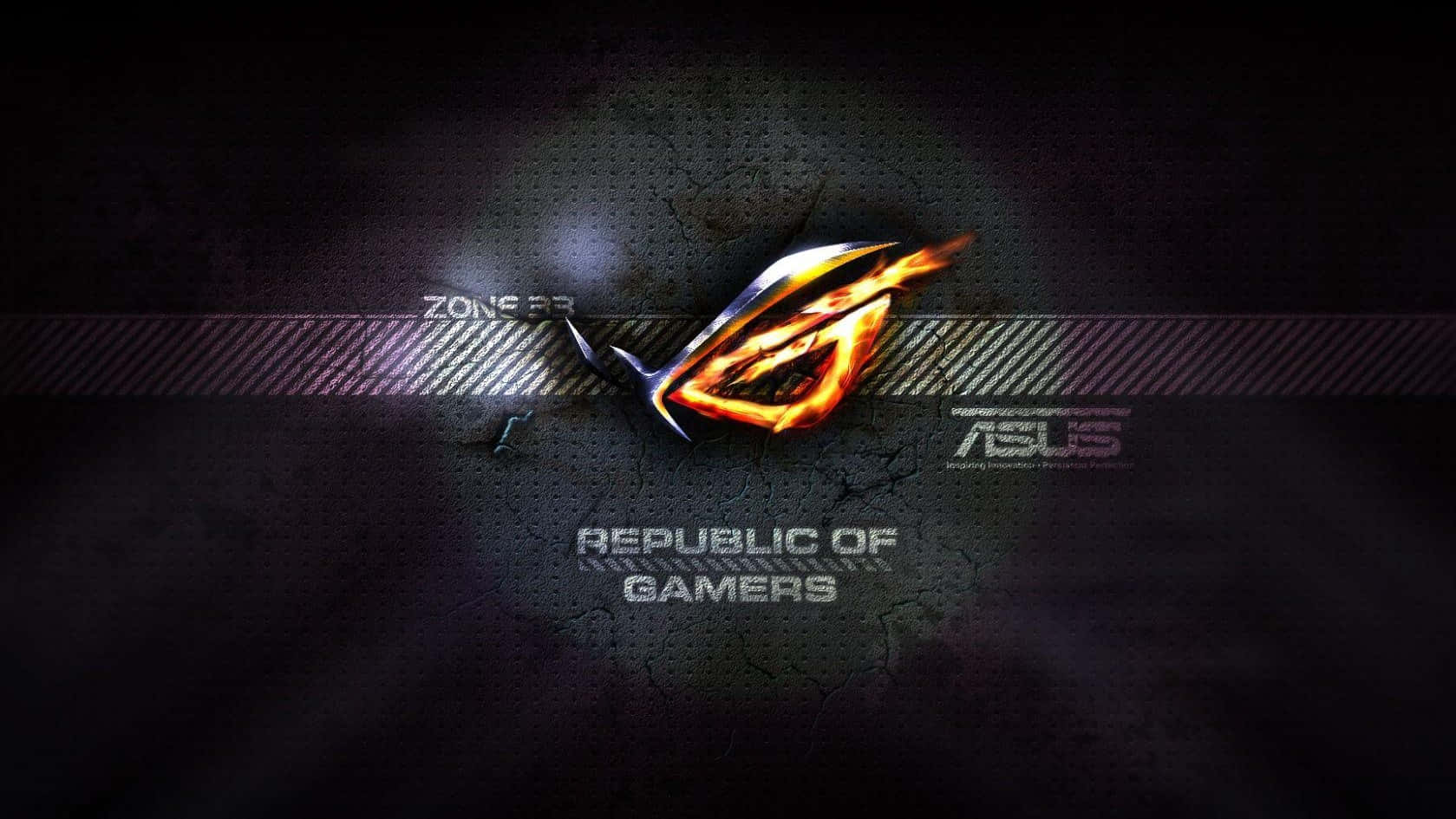 ASUS 桌布 壁紙 — 一個熾熱發光的 ROG 標誌居中於深色裂紋紋理上，下方有 'Republic of Gamers' 文字。