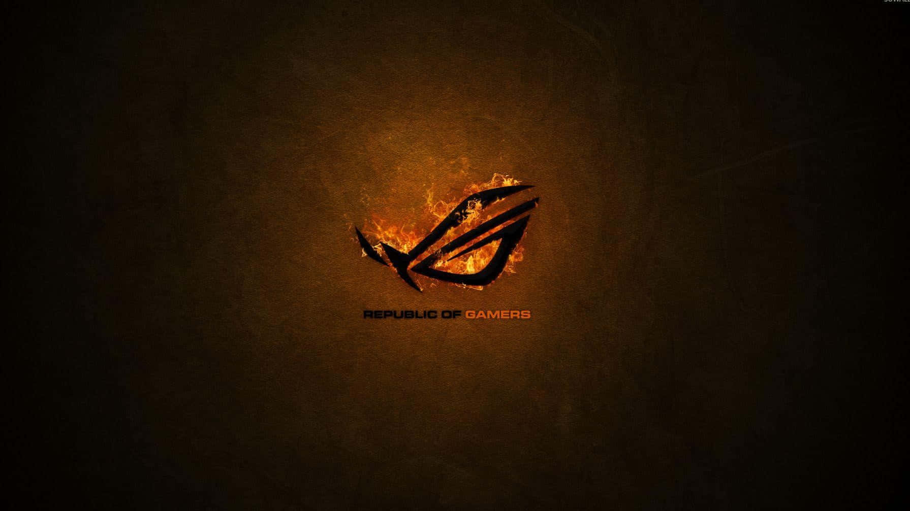 ASUS 桌布 壁紙 — 一個熾熱的 ROG 標誌在深色紋理背景上發光，下方有 'Republic of Gamers' 文字。