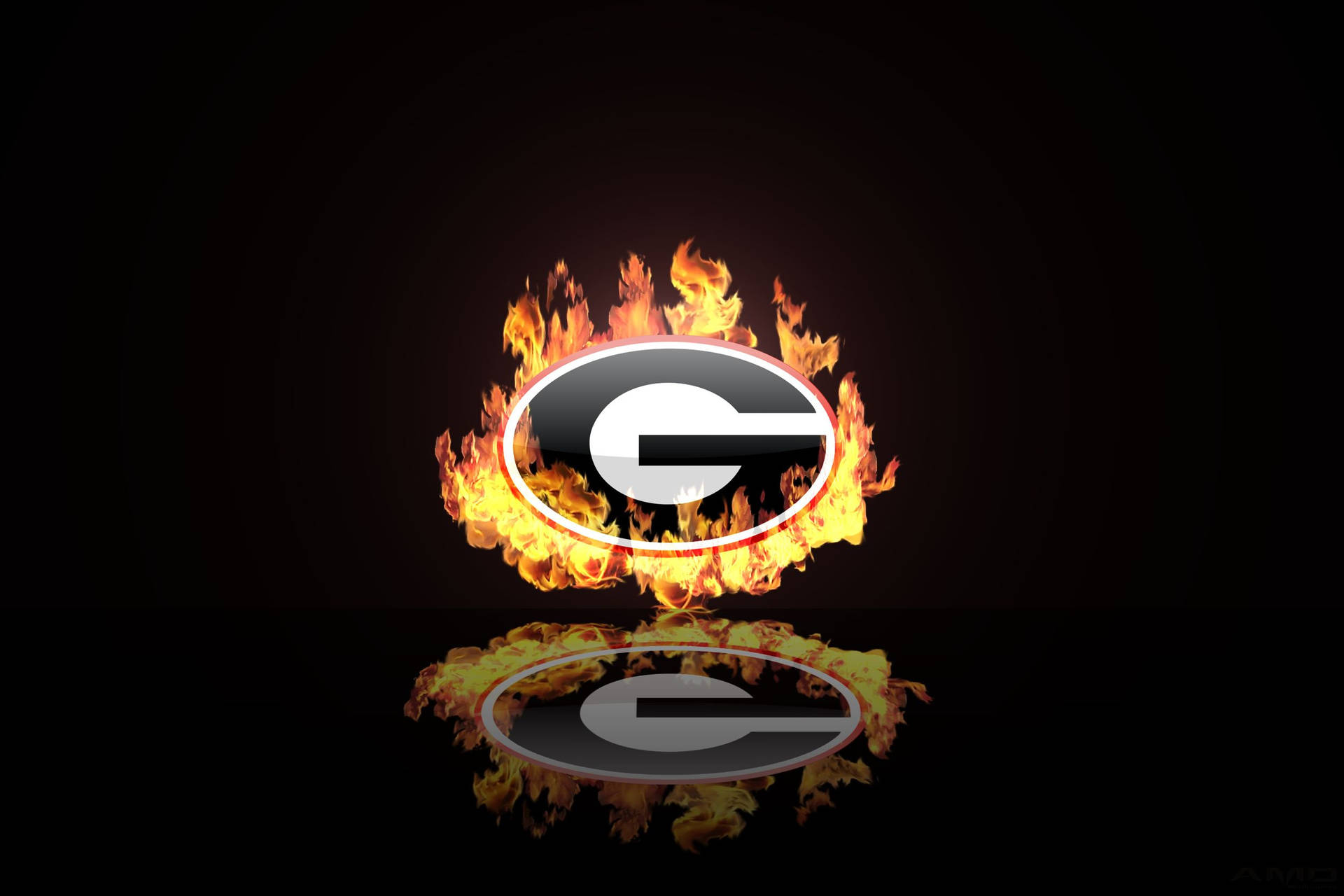 Georgia Bulldogs標誌被火焰包圍，在暗色表面上反射。 — 喬治亞鬥牛犬 GIF 壁紙