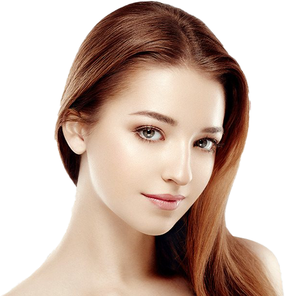 Beauty Parlour 桌布 壁紙 — 一個特寫肖像，一位擁有長赤褐色頭髮和柔和妝容的女性，背景為黑色。