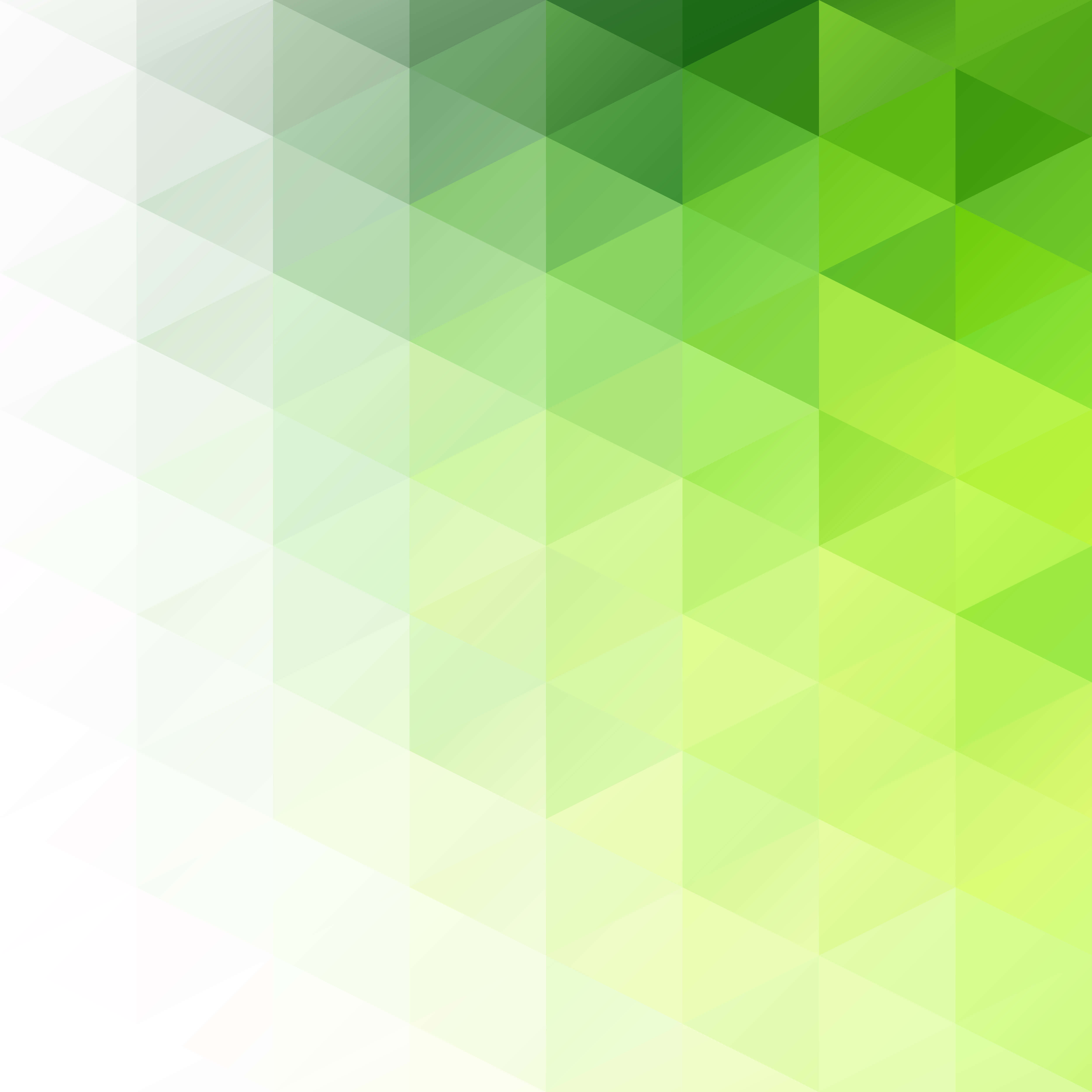 Green Geometric 桌布 壁紙 — 一個現代抽象圖案，由柔和的綠色三角形組成，沿對角漸層從白色漸變到充滿活力的萊姆色。