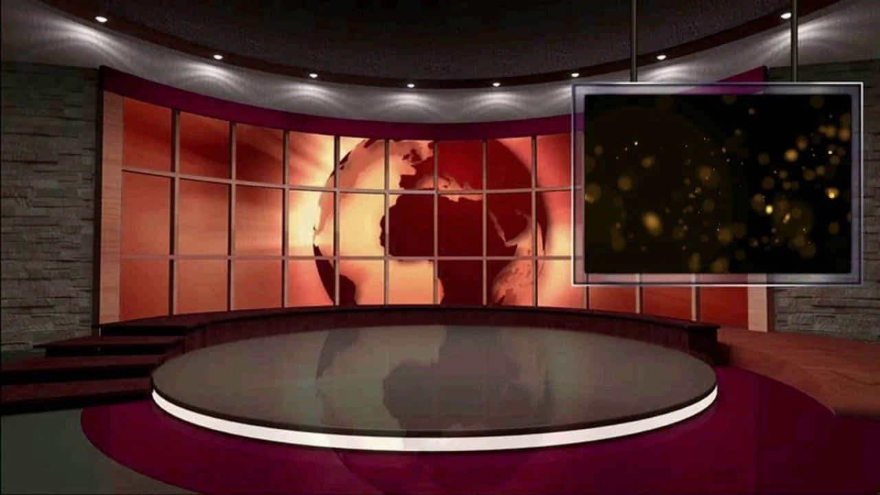 帶有弧形桌子和發光地球背景的新聞工作室。 — 影片 GIF 壁紙