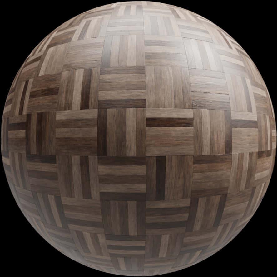 Sphere 桌布 壁紙 — 一個球形物體，覆蓋著複雜的人字形木地板圖案，背景為黑色。