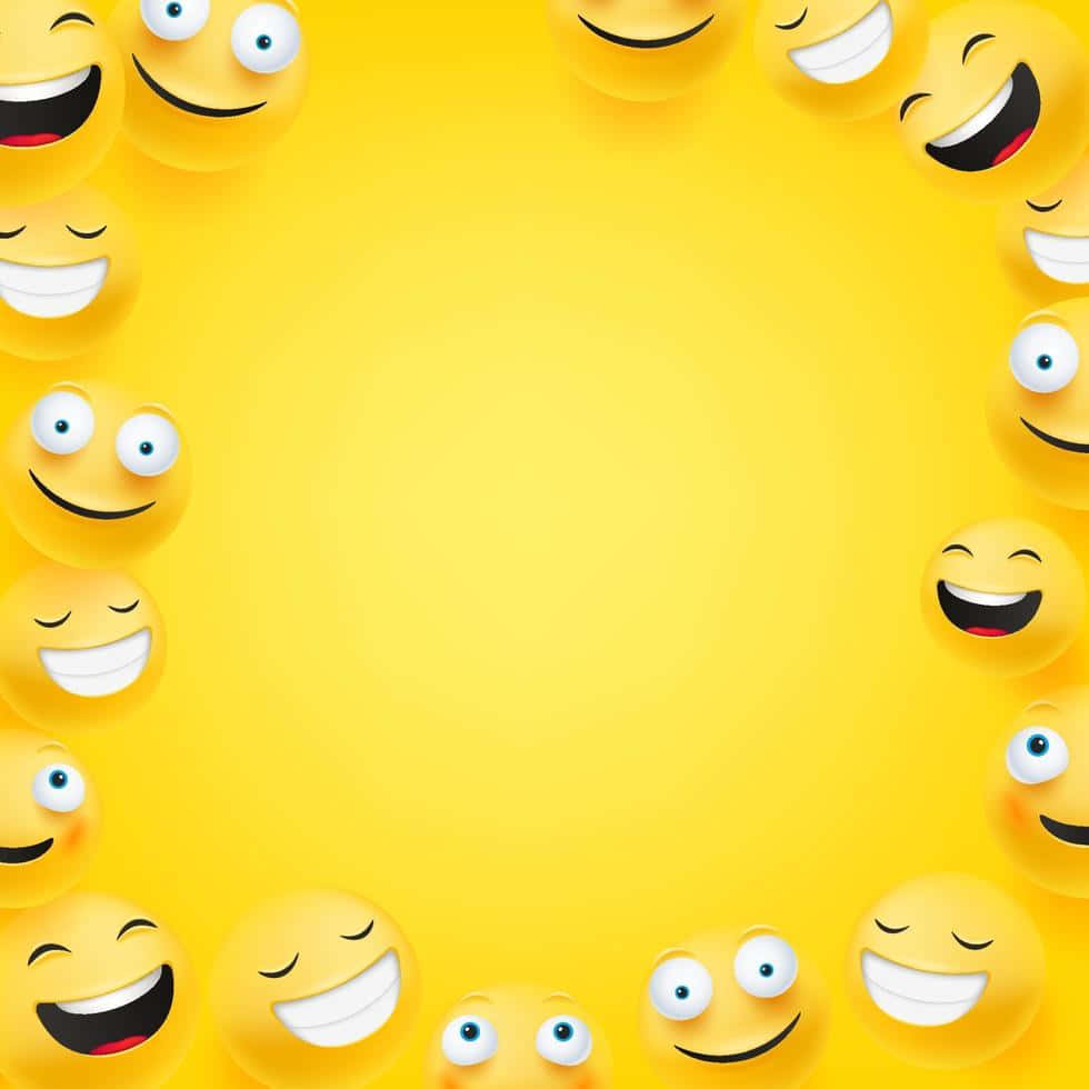Laughing 桌布 壁紙 — 一個由3D渲染笑臉表情符號組成的歡樂圓圈，圍繞著明亮的黃色中心。