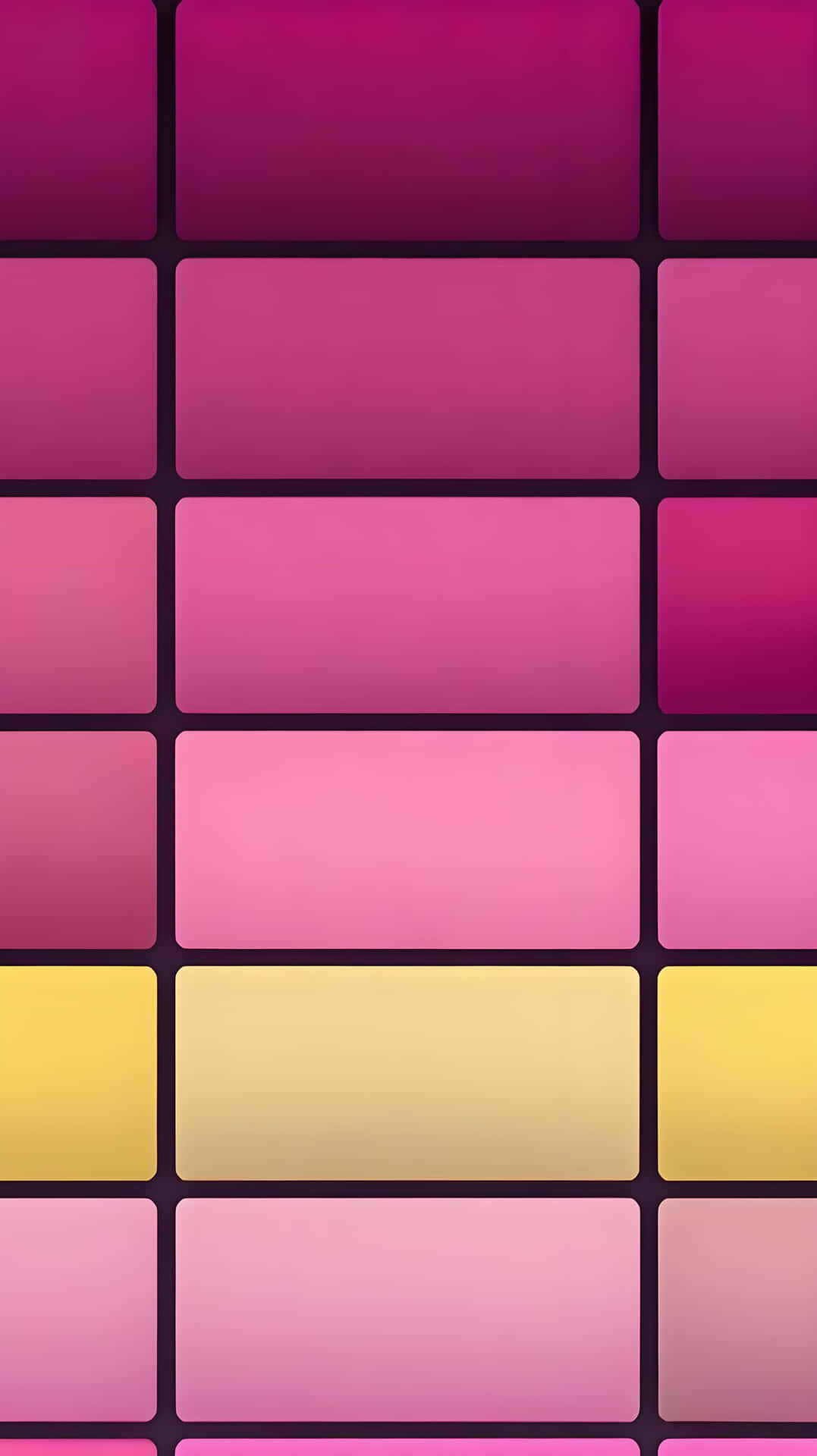Minimalist Color Blocks Artistic Wallpaper 壁紙 — 一個由不同深淺粉紅色和黃色矩形面板組成的網格，帶有柔和漸變和深色邊框。