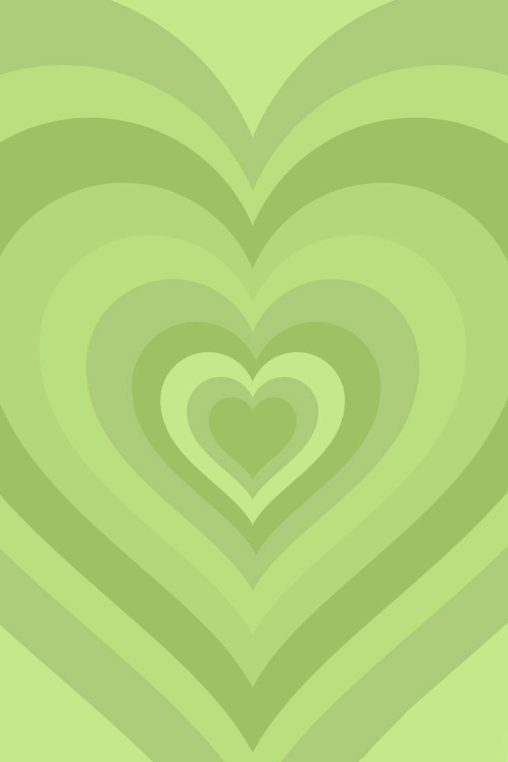 Green Heart 桌布 壁紙 — 一個由不同深淺綠色嵌套心形組成的催眠圖案，營造出舒緩的視覺節奏。