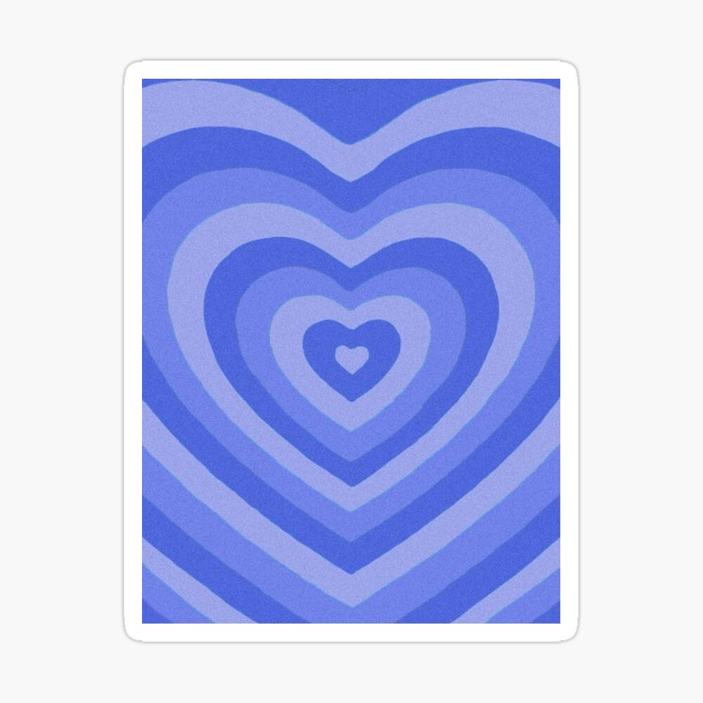 Y2k Heart 桌布 壁紙 — 一個由不同藍色調的同心心形組成的催眠圖案，營造出舒緩的視覺節奏。