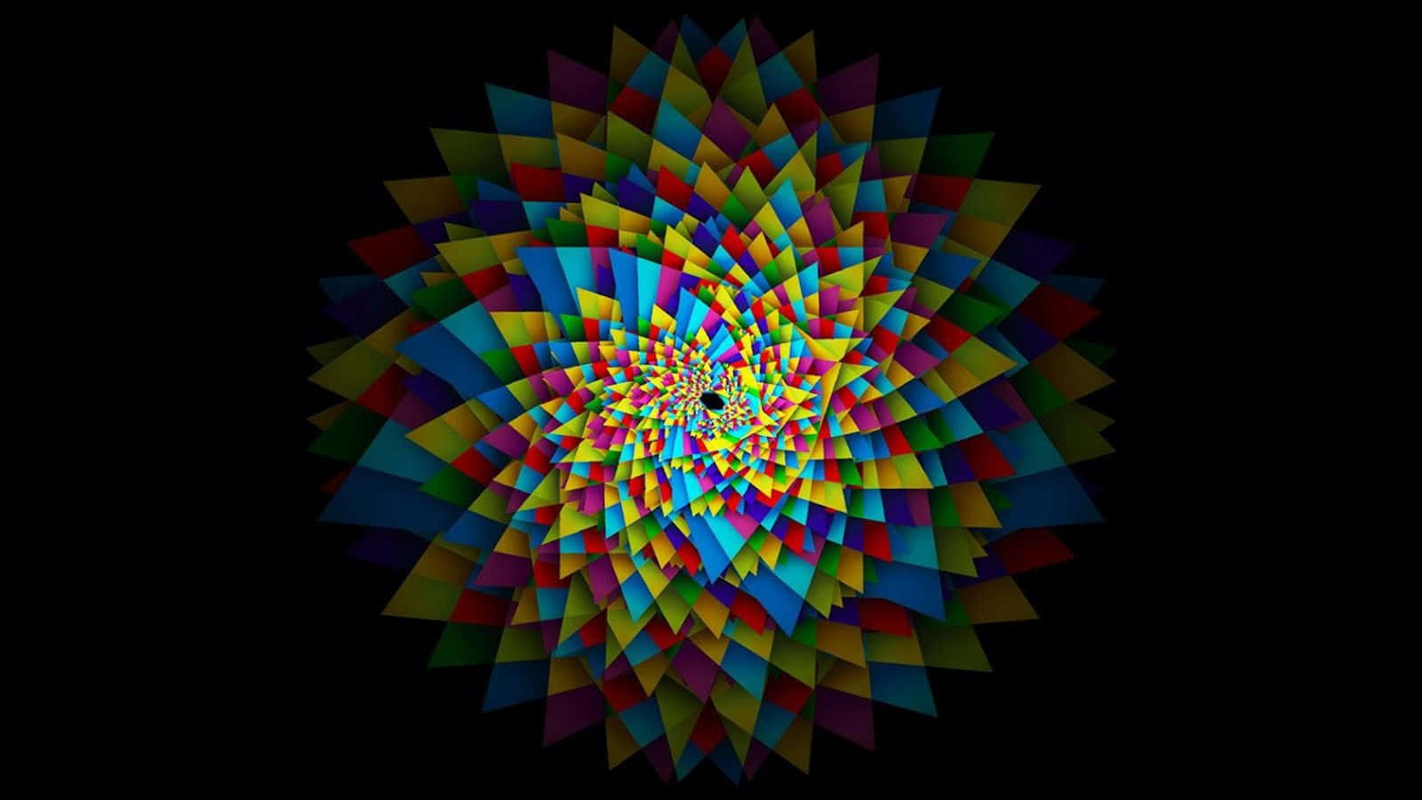 Cool Abstract 桌布 壁紙 — 一個由多色幾何碎片組成的迷人螺旋，在純黑背景上向外輻射。