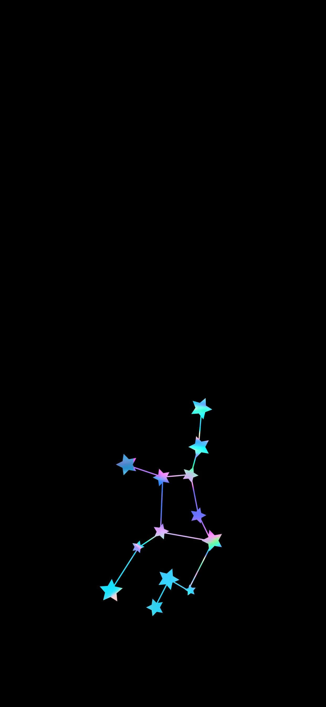 Stars 桌布 壁紙 — 一個由多色星星組成的發光星座，以線條連接，背景為深黑色。
