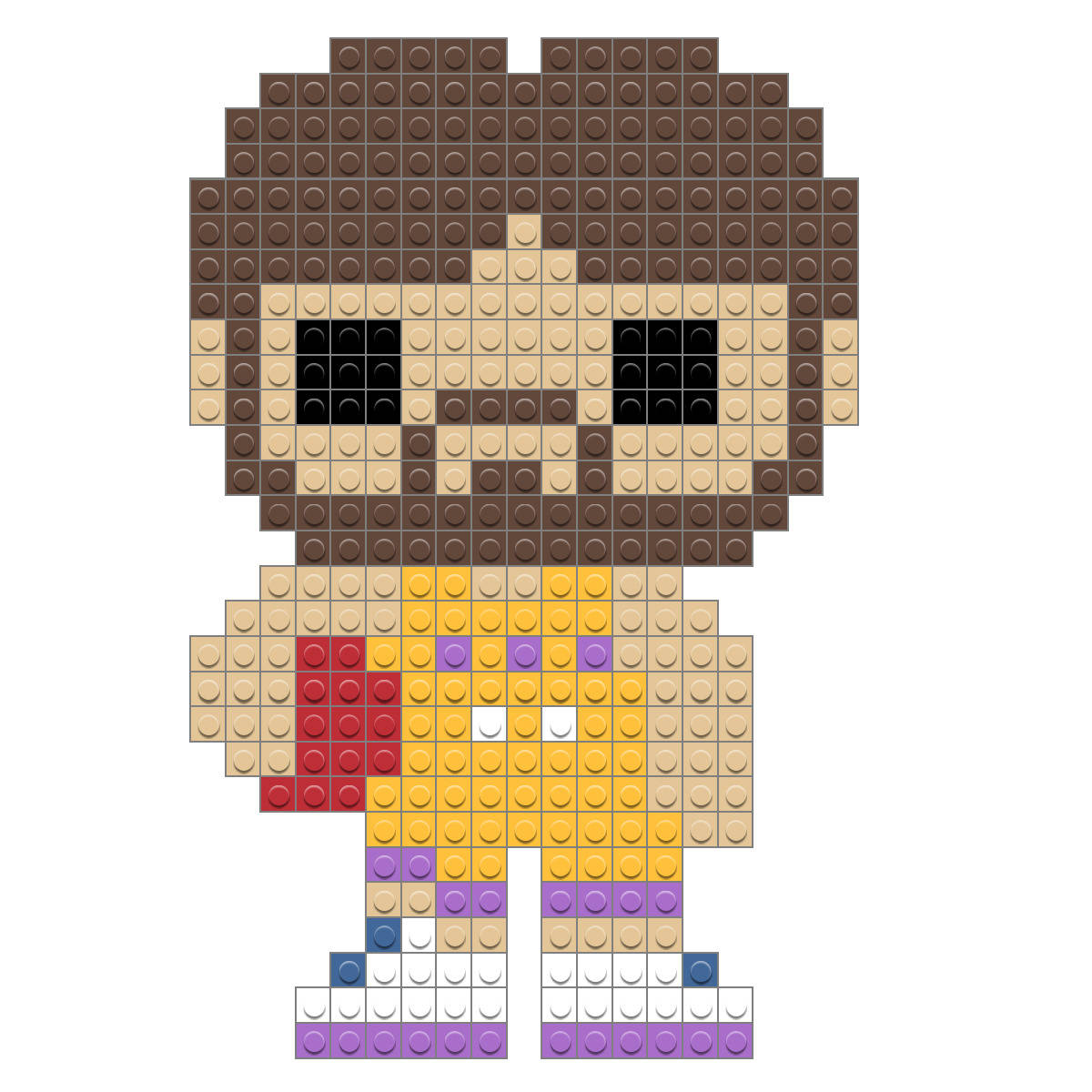 Pau Gasol 桌布 壁紙 — 一個由彩色LEGO積木製成的像素角色，有棕色頭髮和黃色襯衫。