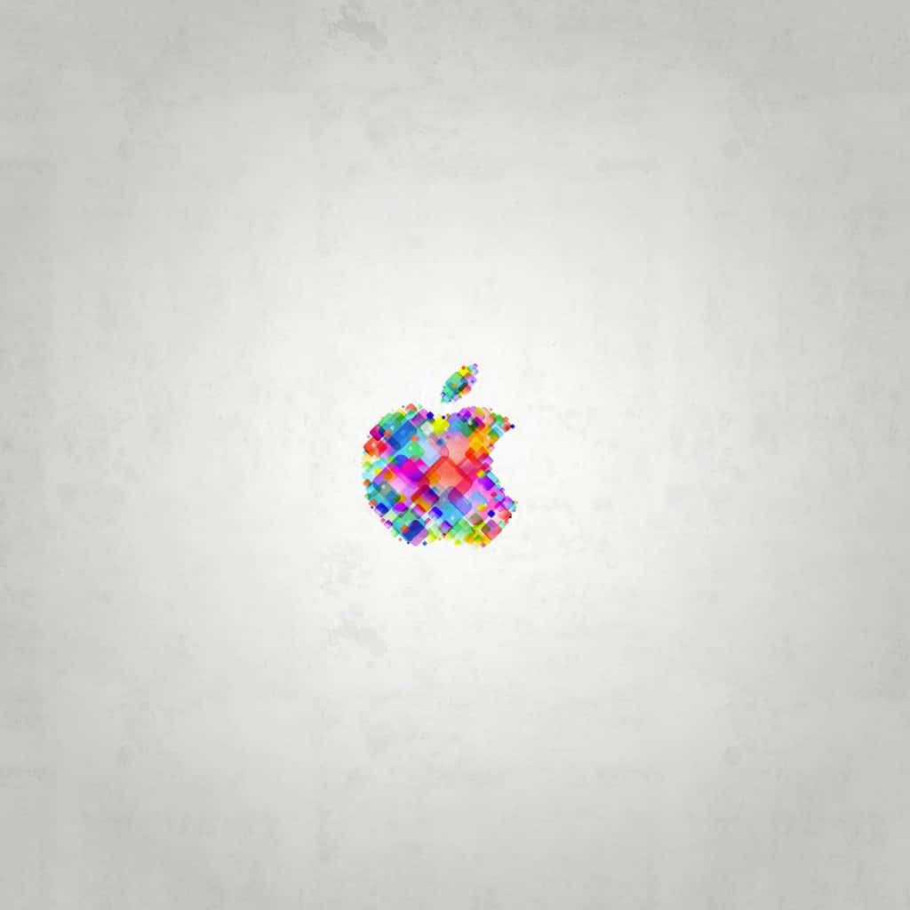 iPad 2 桌布 壁紙 — 一個由彩色方塊組成的鮮明像素化蘋果標誌，居中於帶紋理的淺灰色背景上。