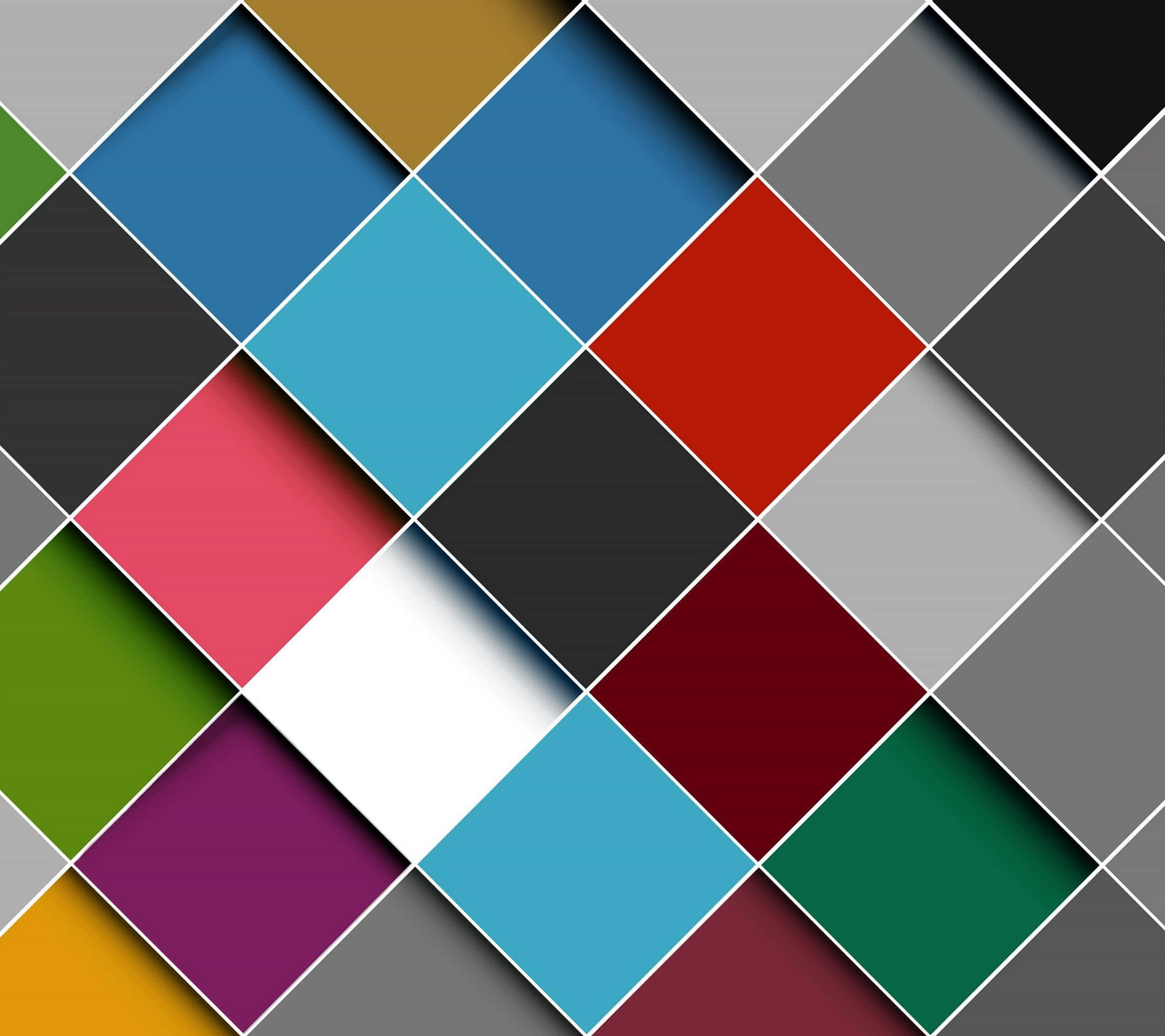Abstract Colorful 桌布 壁紙 — 一個由彩色菱形瓷磚組成的動態幾何圖案，以對角線網格排列，帶有柔和陰影。