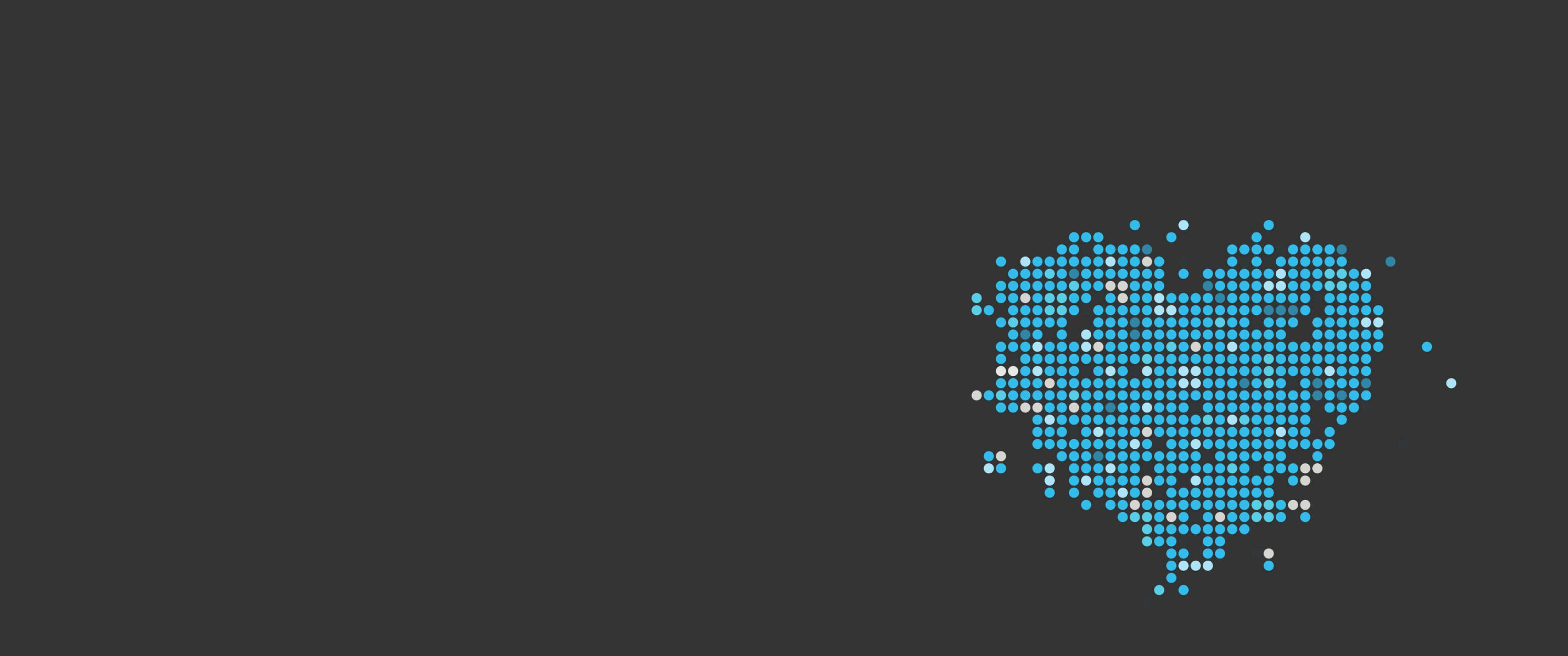 3440x1440p Oled 桌布 壁紙 — 一個由散落的藍色和白色點點在深灰色背景上形成的風格化心形。