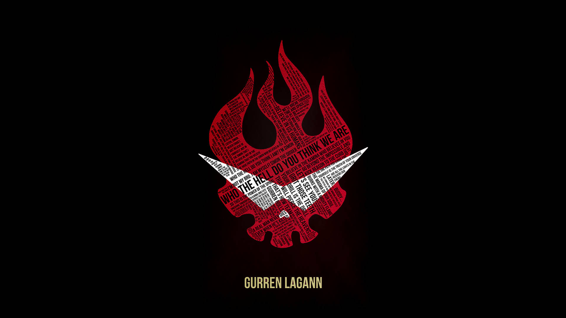 標誌 桌布 壁紙 — 一個由文字組成的熾熱紅色火焰和劍圖形，下方有「GURREN LAGANN」，背景為黑色。