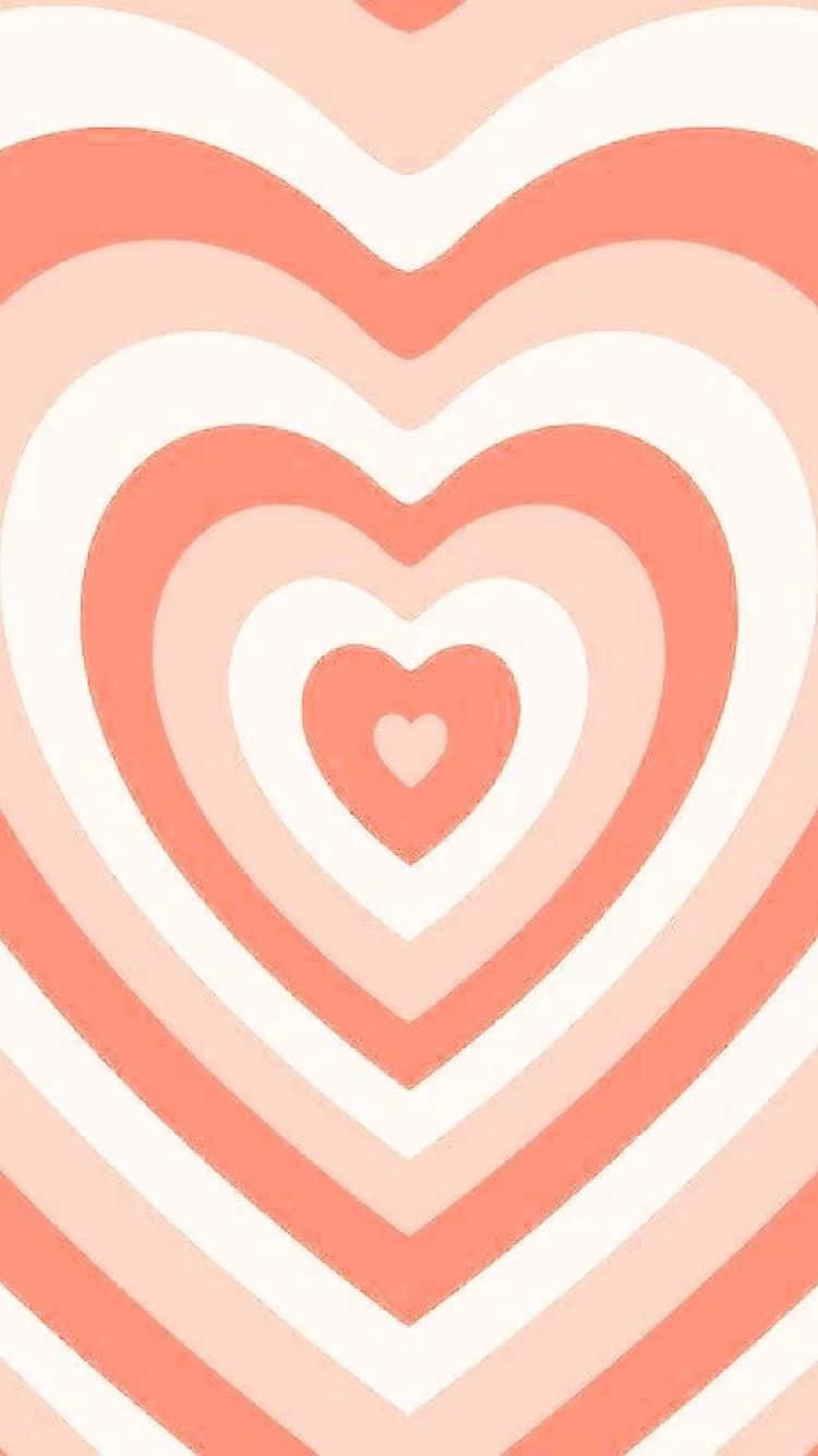 Cute Hearts 桌布 壁紙 — 一個由柔和珊瑚色和奶油色調的嵌套心形組成的催眠圖案，從中心的心形向外輻射。