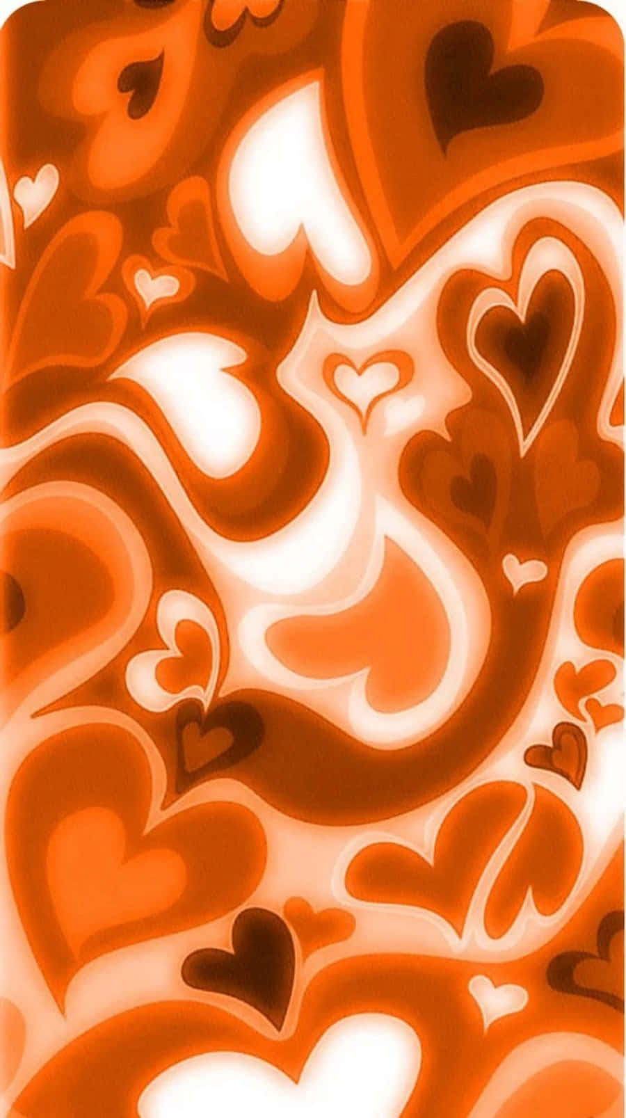 Orange Heart 桌布 壁紙 — 一個由溫暖橙色和白色色調組成的漩渦抽象心形圖案，營造出充滿活力的浪漫桌布。