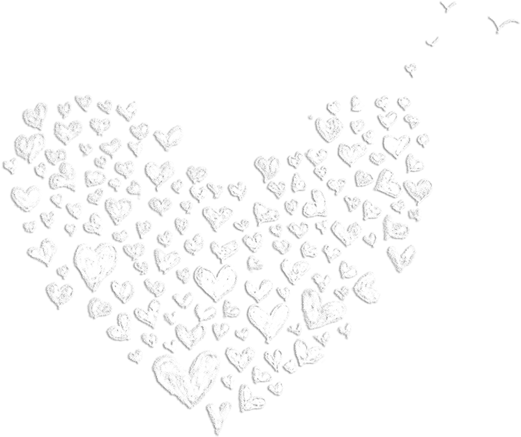 Love Black And White 桌布 壁紙 — 一個由無數白色粉筆般的心形在純黑背景上形成的大心形，還有幾個漂浮的心形逐漸飄離。