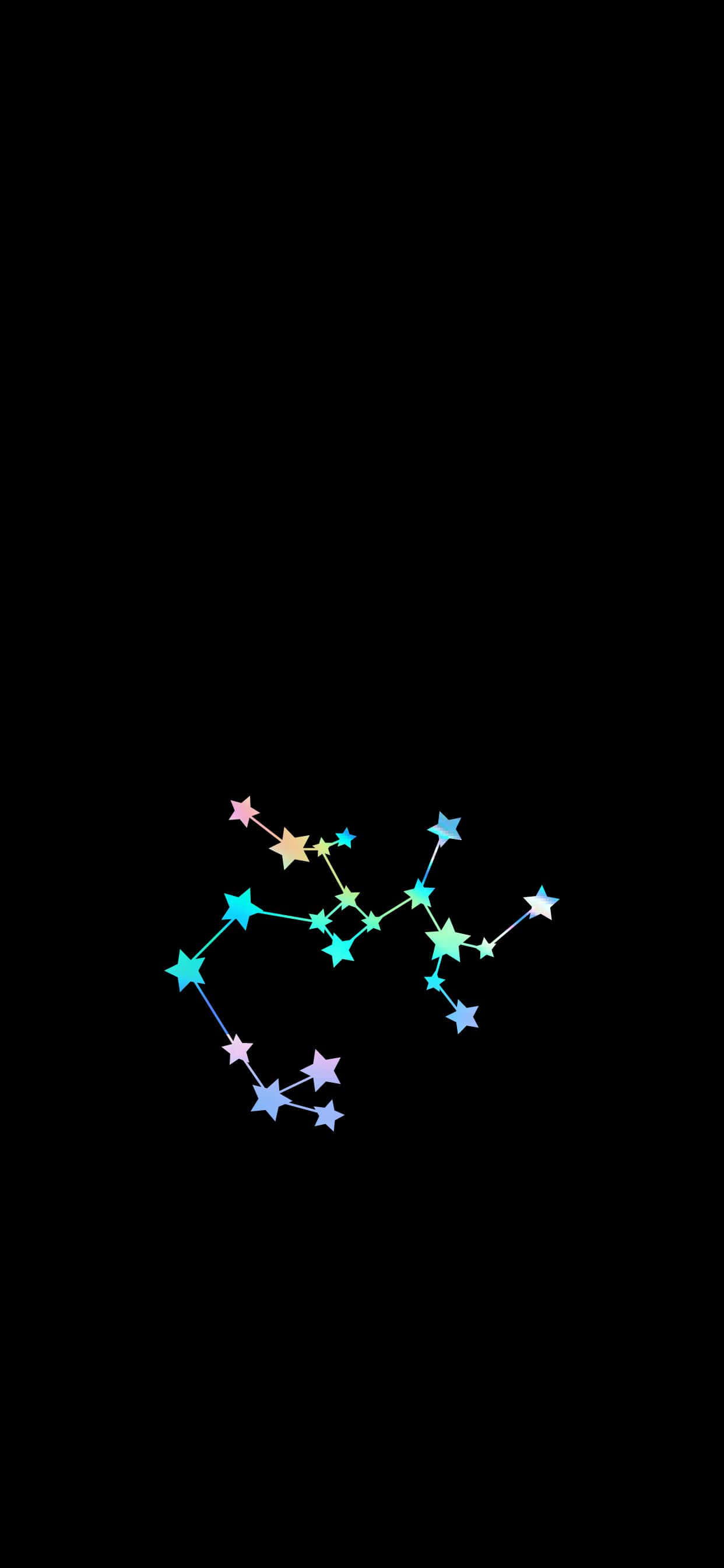 sagittarius 桌布 壁紙 — 一個由發光多色星星組成的星座，以線條連接，背景為黑色。